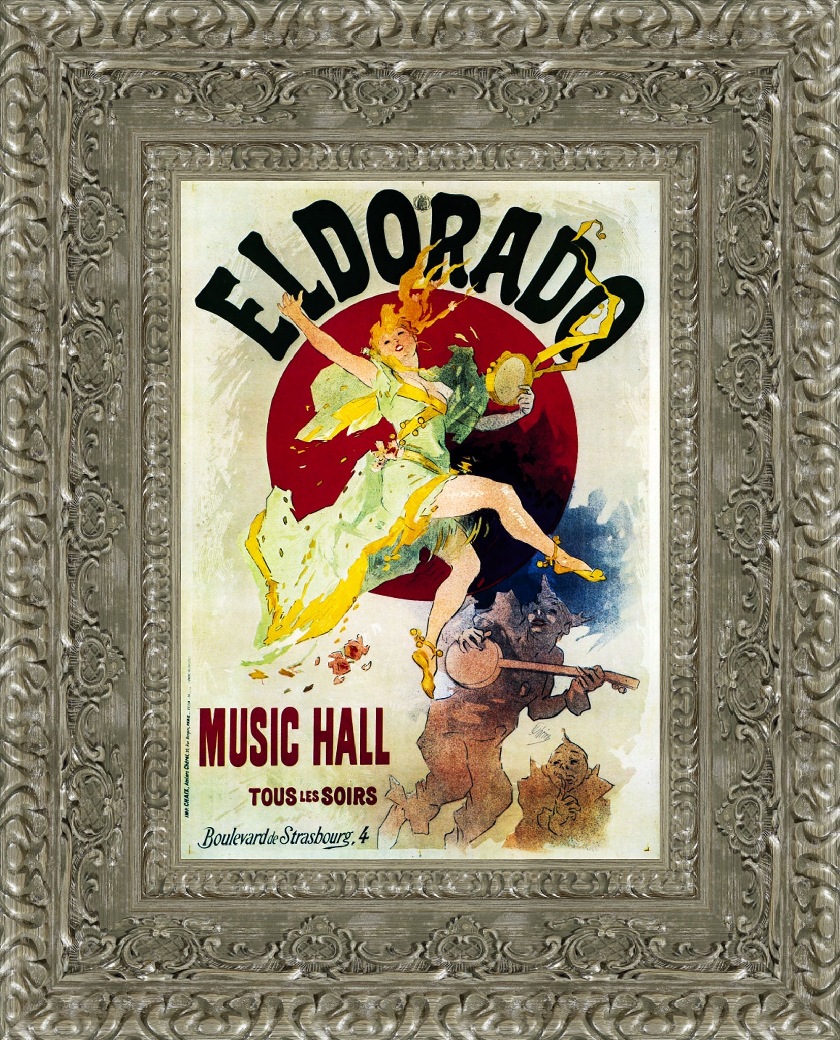 Eldorado Music Hall by Jules Chéret — Framed Giclee Canvas Print | Canvas Classics