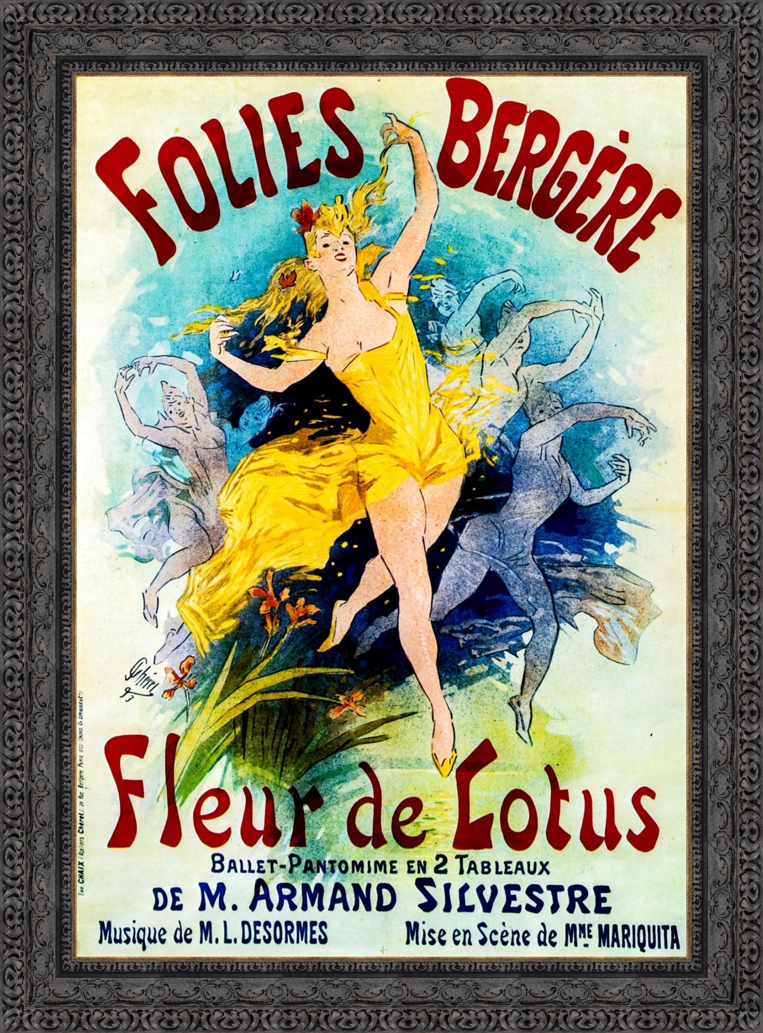 Folies-Bergère, Fleur de Lotus by Jules Chéret — Framed Giclee Canvas Print | Canvas Classics