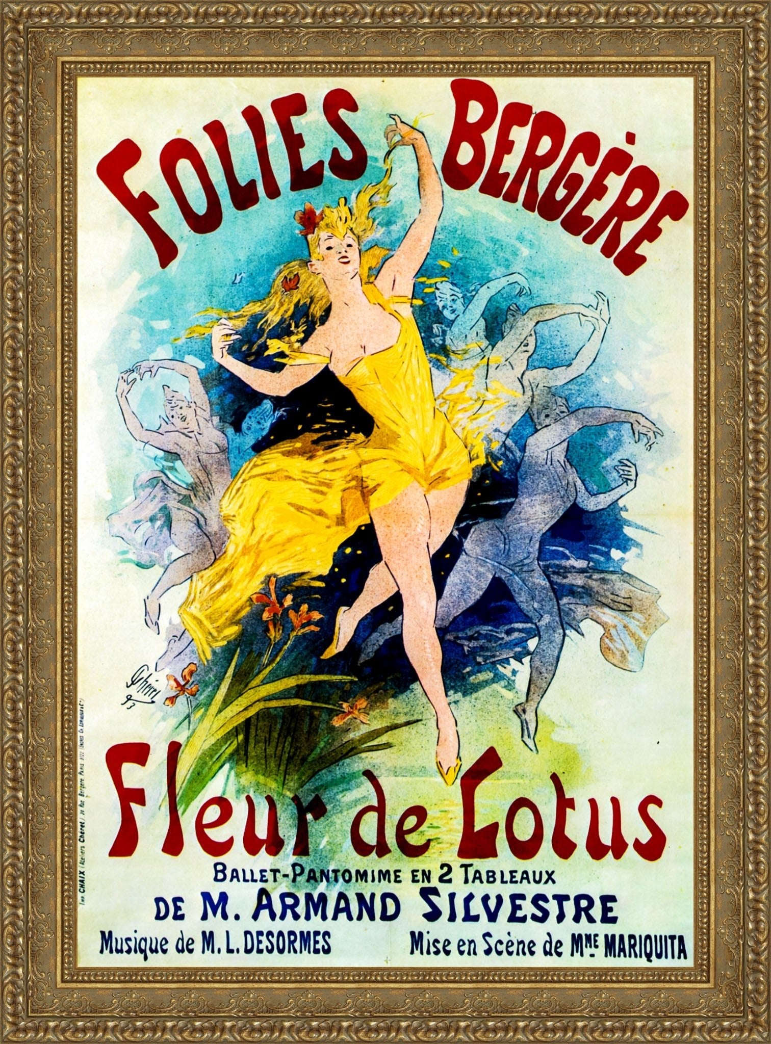 Folies-Bergère, Fleur de Lotus by Jules Chéret — Framed Giclee Canvas Print | Canvas Classics
