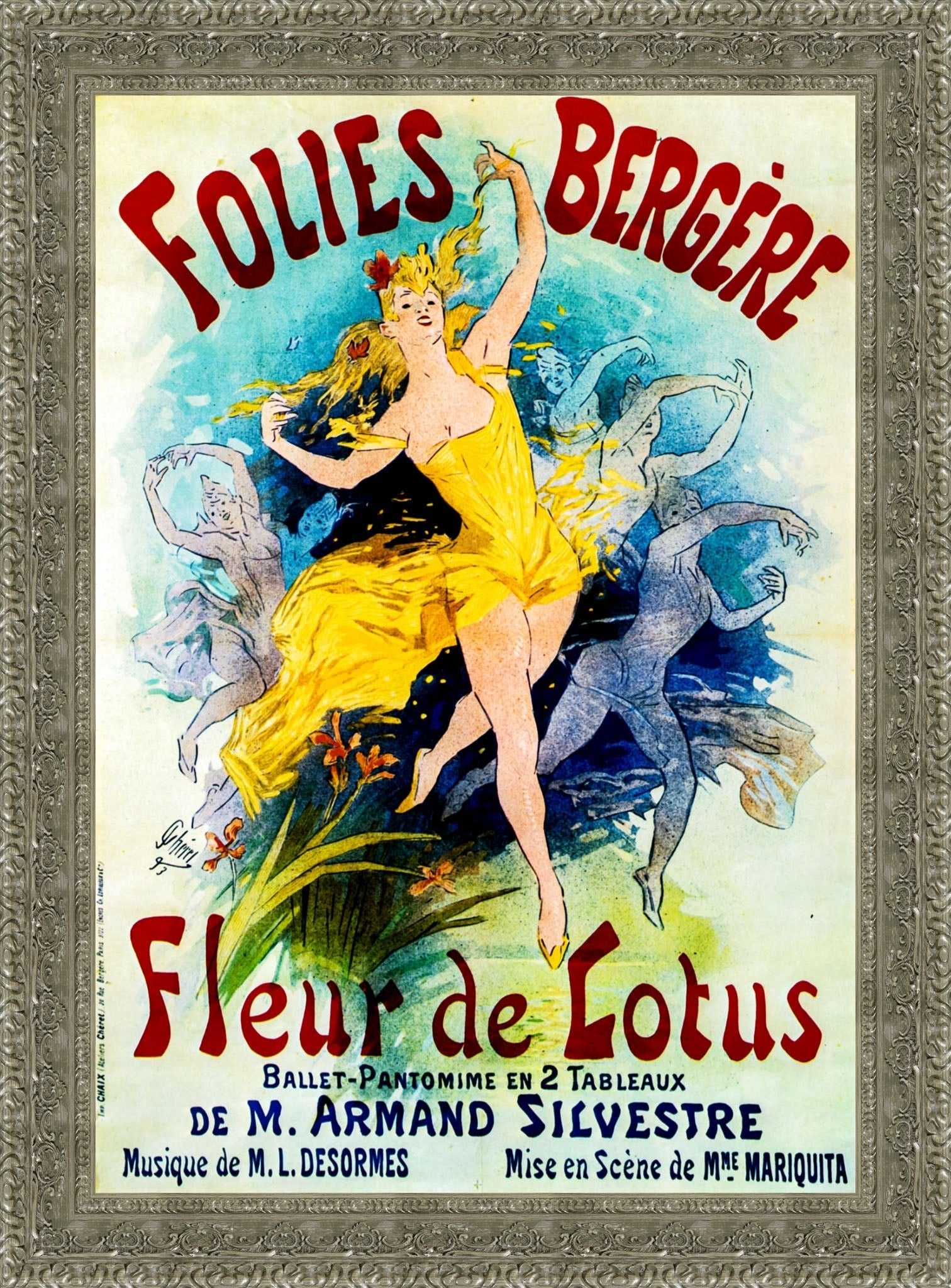 Folies-Bergère, Fleur de Lotus by Jules Chéret — Framed Giclee Canvas Print | Canvas Classics