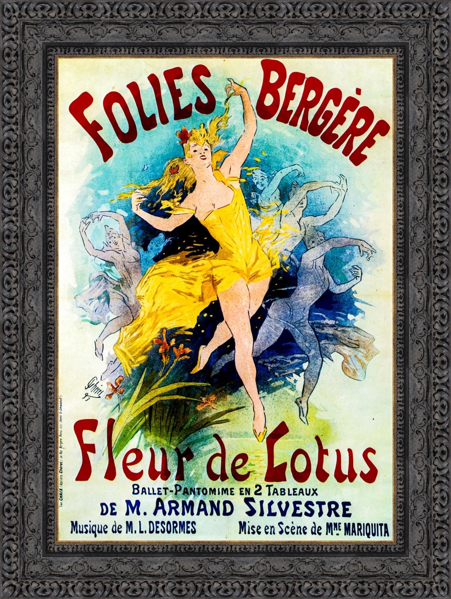 Folies-Bergère, Fleur de Lotus by Jules Chéret — Framed Giclee Canvas Print | Canvas Classics