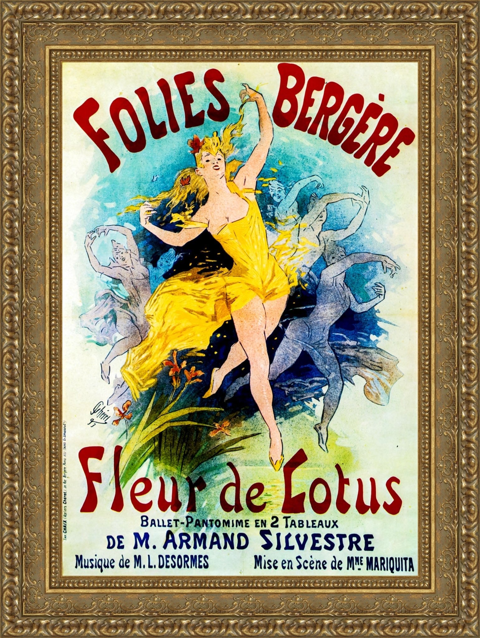 Folies-Bergère, Fleur de Lotus by Jules Chéret — Framed Giclee Canvas Print | Canvas Classics
