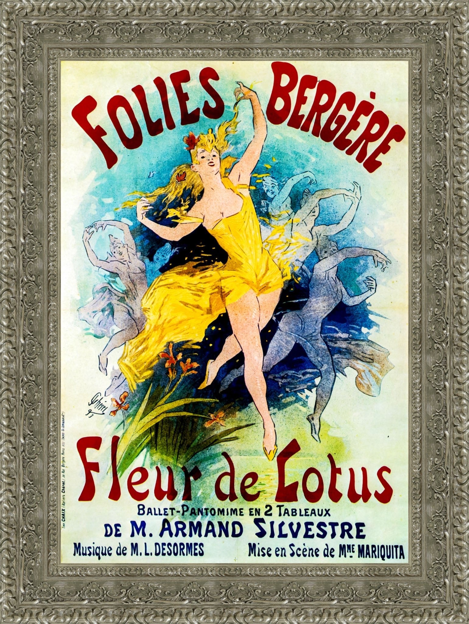 Folies-Bergère, Fleur de Lotus by Jules Chéret — Framed Giclee Canvas Print | Canvas Classics