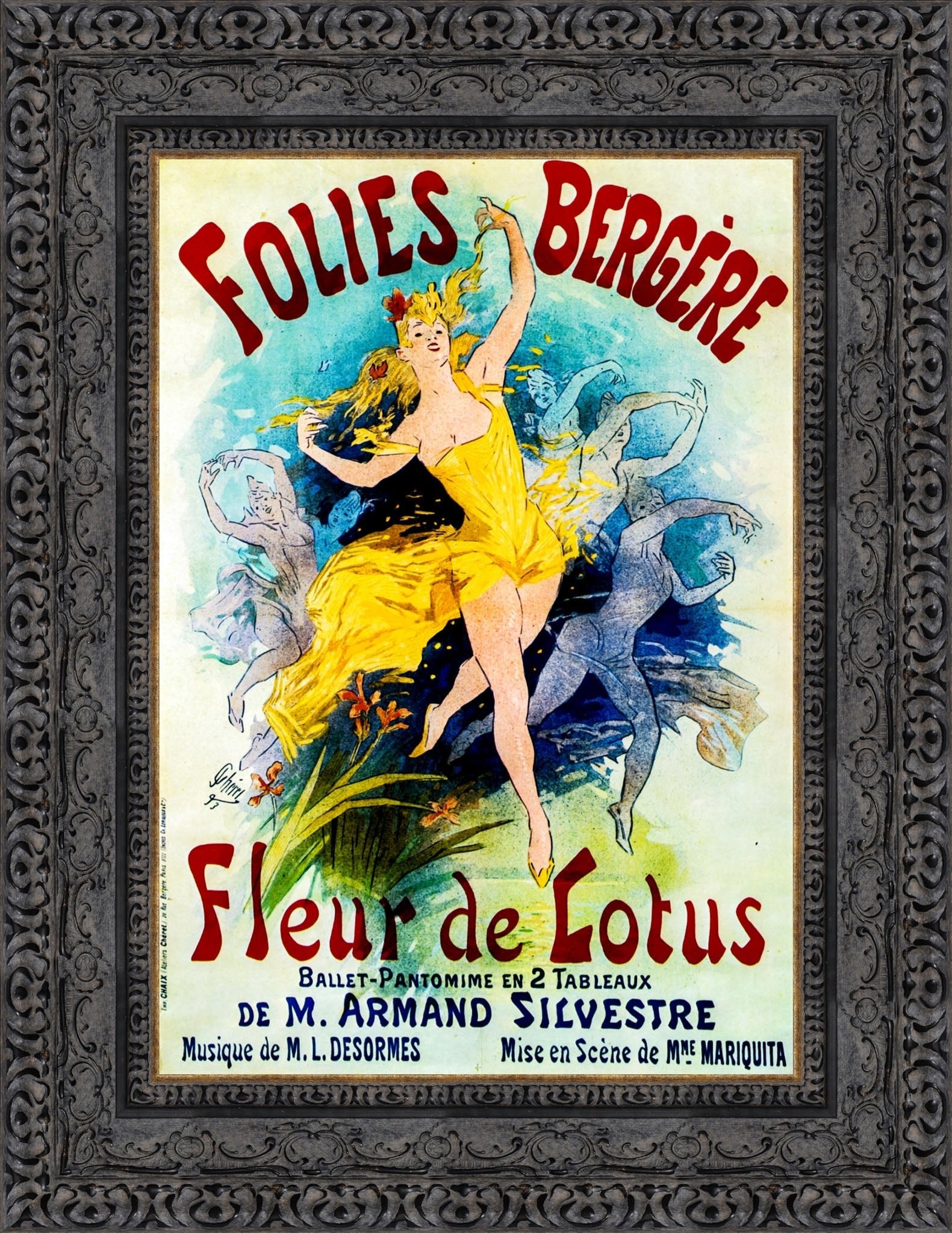 Folies-Bergère, Fleur de Lotus by Jules Chéret — Framed Giclee Canvas Print | Canvas Classics
