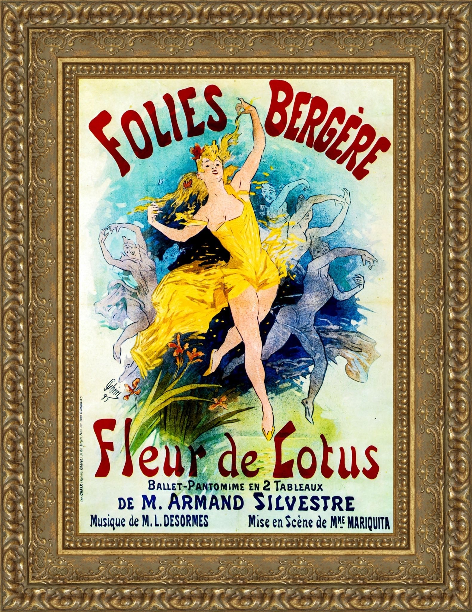 Folies-Bergère, Fleur de Lotus by Jules Chéret — Framed Giclee Canvas Print | Canvas Classics