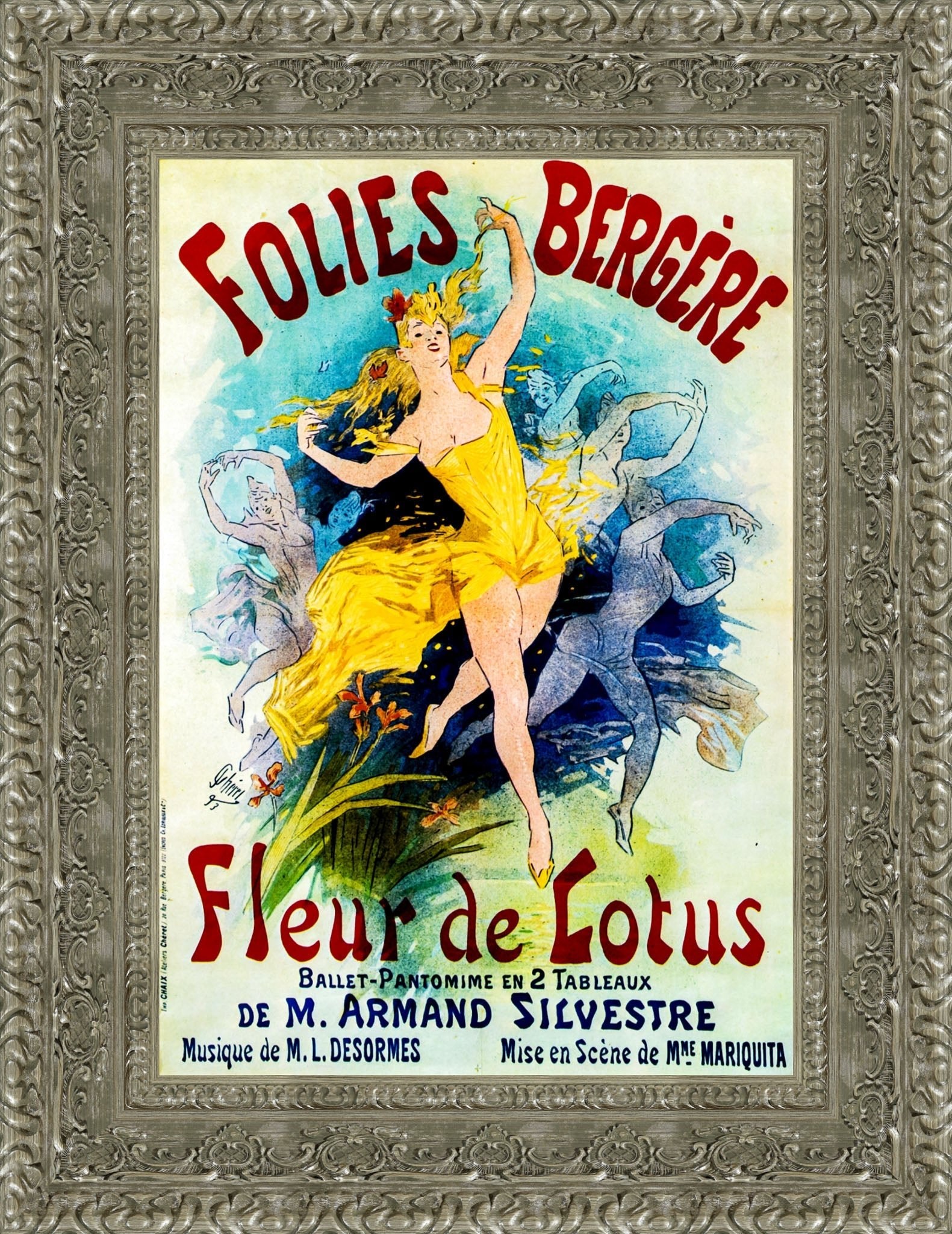 Folies-Bergère, Fleur de Lotus by Jules Chéret — Framed Giclee Canvas Print | Canvas Classics