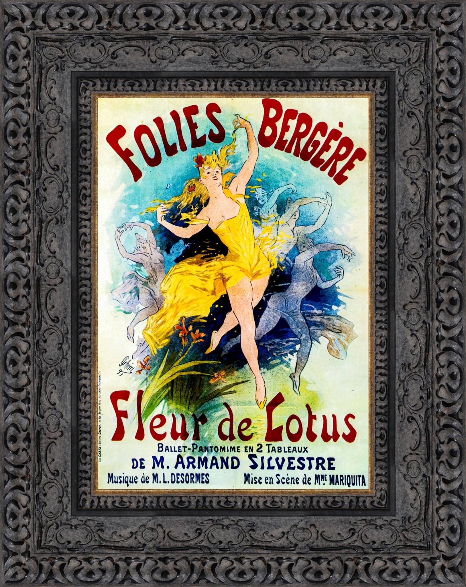 Folies-Bergère, Fleur de Lotus by Jules Chéret — Framed Giclee Canvas Print | Canvas Classics
