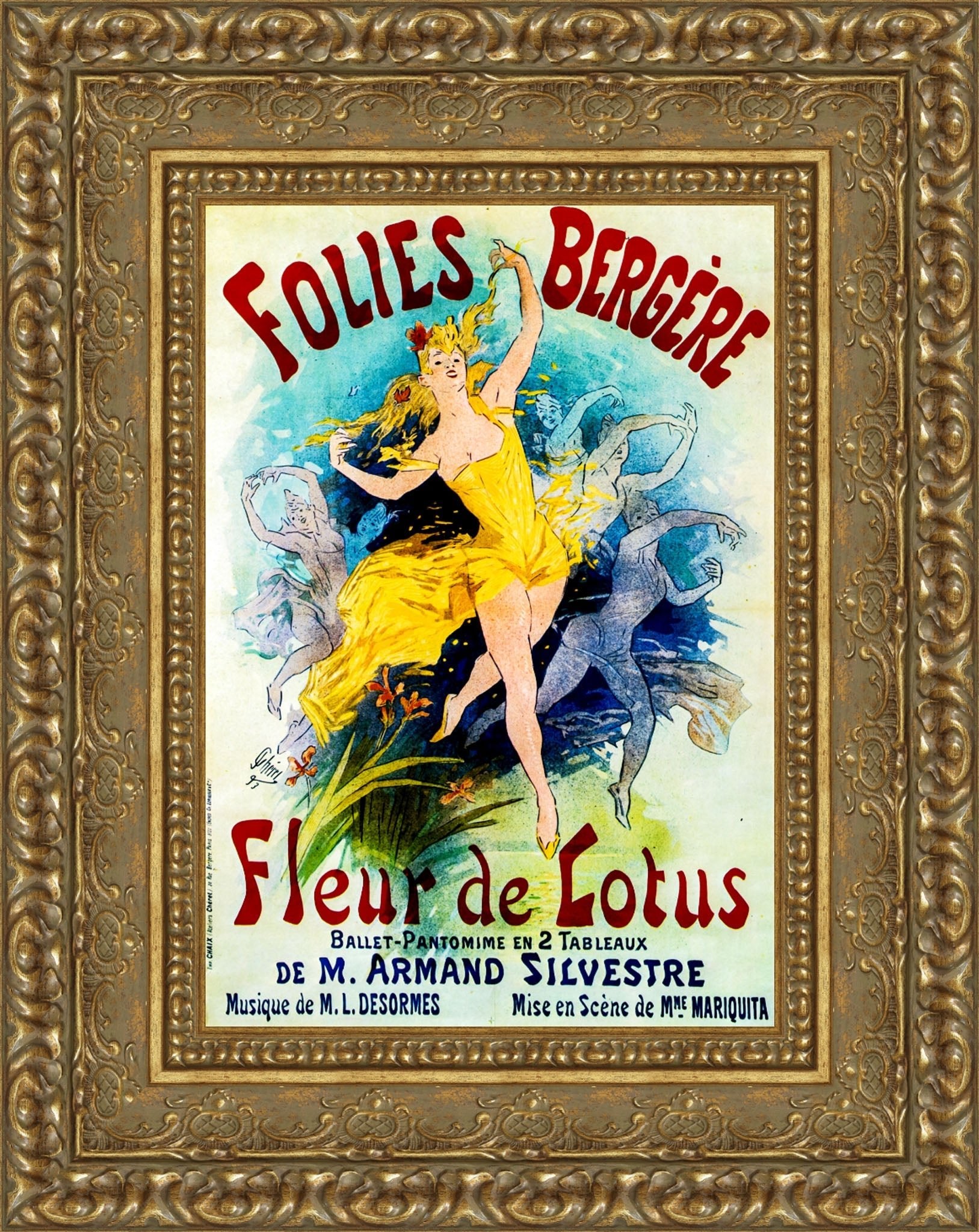 Folies-Bergère, Fleur de Lotus by Jules Chéret — Framed Giclee Canvas Print | Canvas Classics