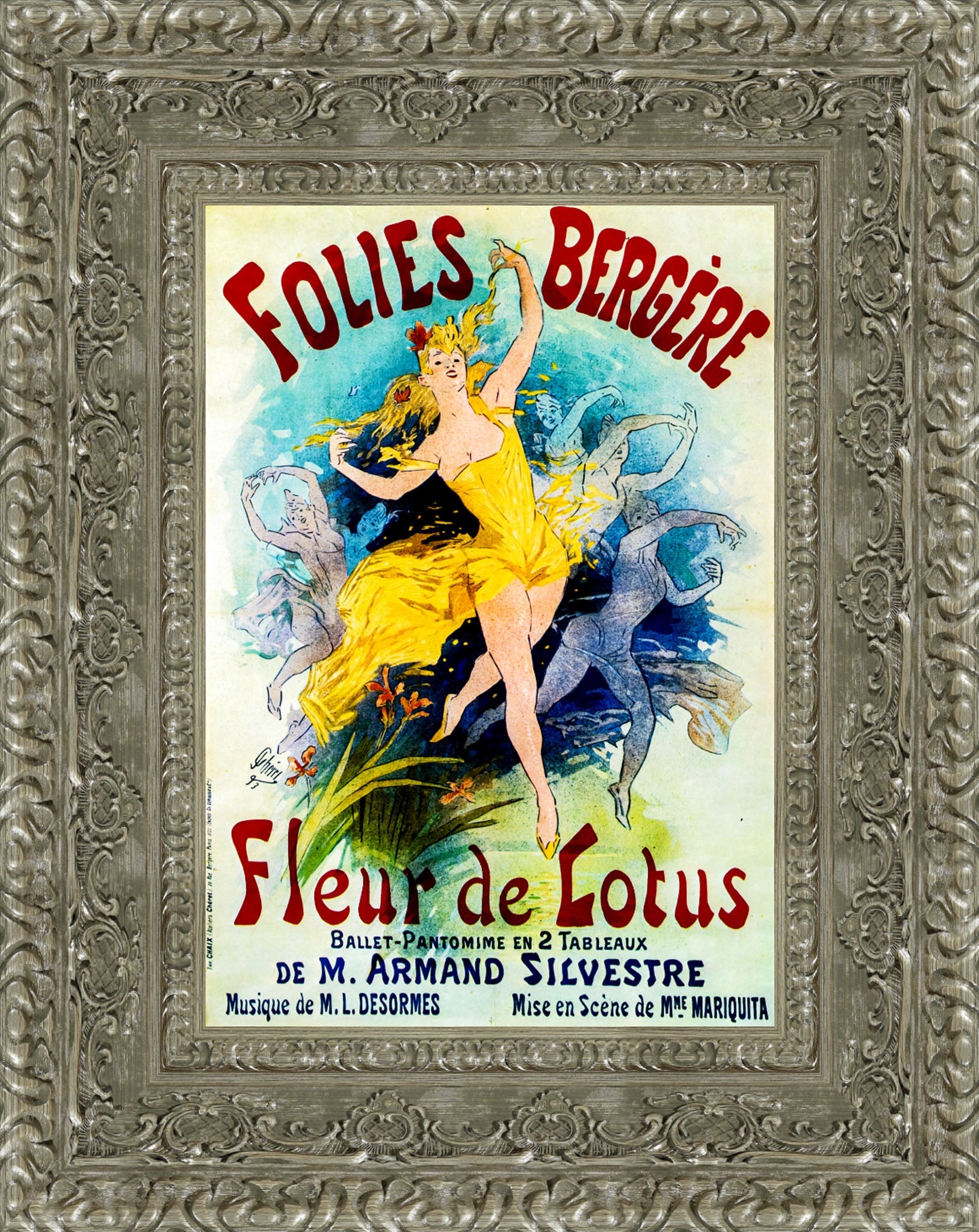 Folies-Bergère, Fleur de Lotus by Jules Chéret — Framed Giclee Canvas Print | Canvas Classics