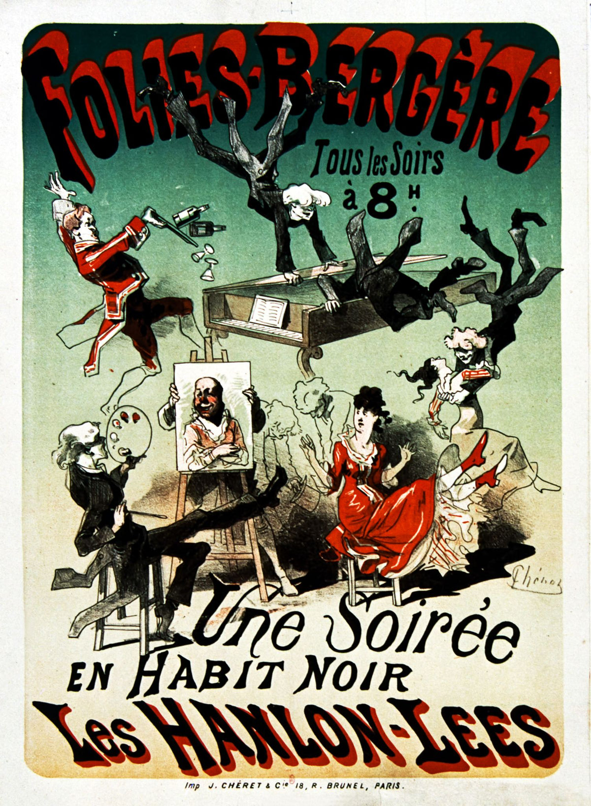 Folies-Bergère, Les Hanlon-Lees: Une Soirée en Habit Noir – Jules Chéret, 1875, framed