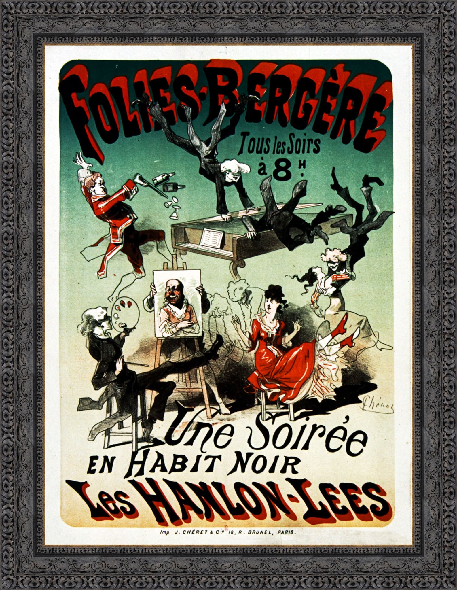 Folies-Bergère, Les Hanlon-Lees: Une Soirée en Habit Noir by Jules Chéret — Framed Giclee Canvas Print | Canvas Classics