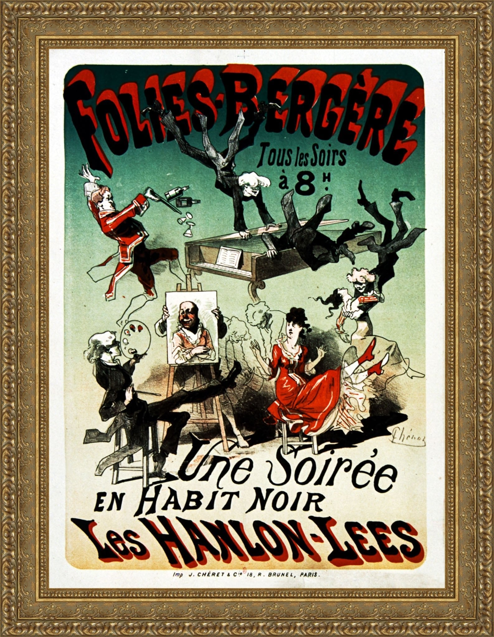 Folies-Bergère, Les Hanlon-Lees: Une Soirée en Habit Noir by Jules Chéret — Framed Giclee Canvas Print | Canvas Classics