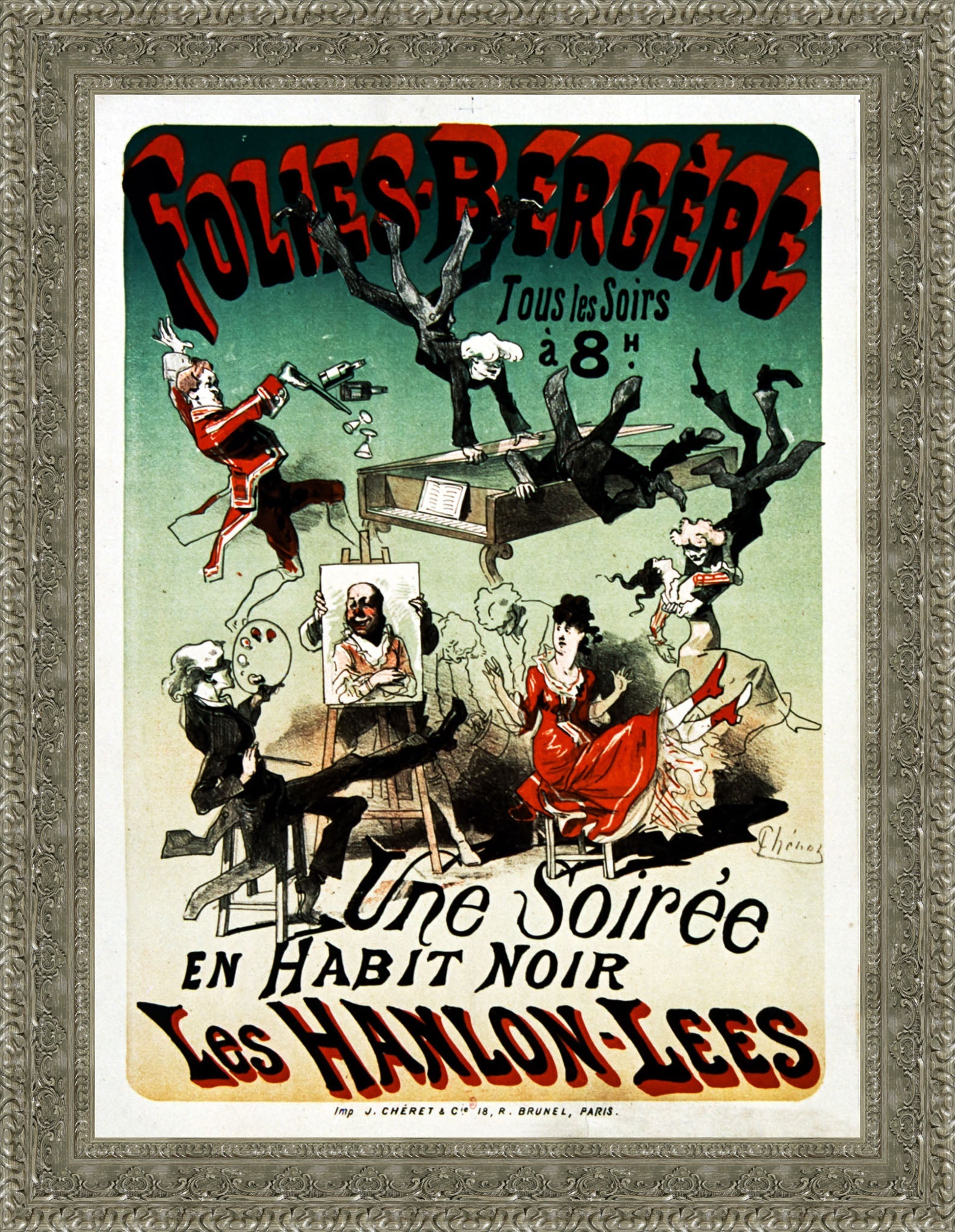 Folies-Bergère, Les Hanlon-Lees: Une Soirée en Habit Noir by Jules Chéret — Framed Giclee Canvas Print | Canvas Classics