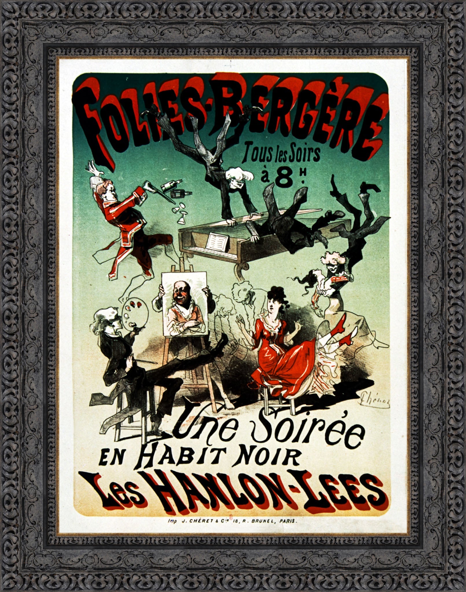 Folies-Bergère, Les Hanlon-Lees: Une Soirée en Habit Noir by Jules Chéret — Framed Giclee Canvas Print | Canvas Classics