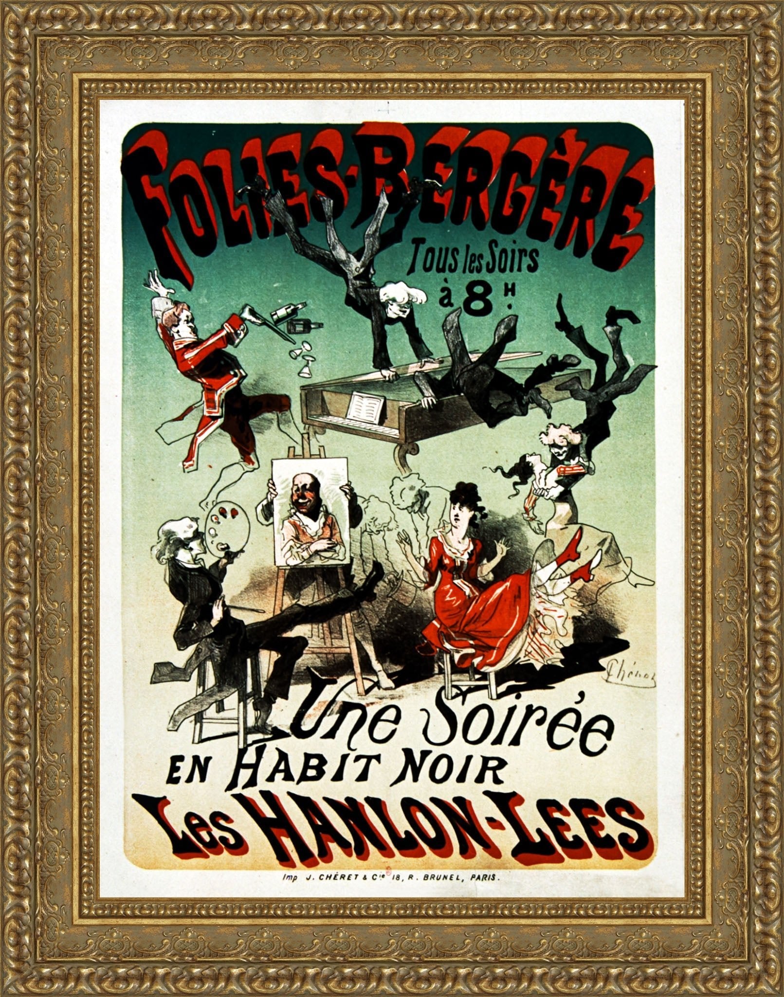 Folies-Bergère, Les Hanlon-Lees: Une Soirée en Habit Noir by Jules Chéret — Framed Giclee Canvas Print | Canvas Classics