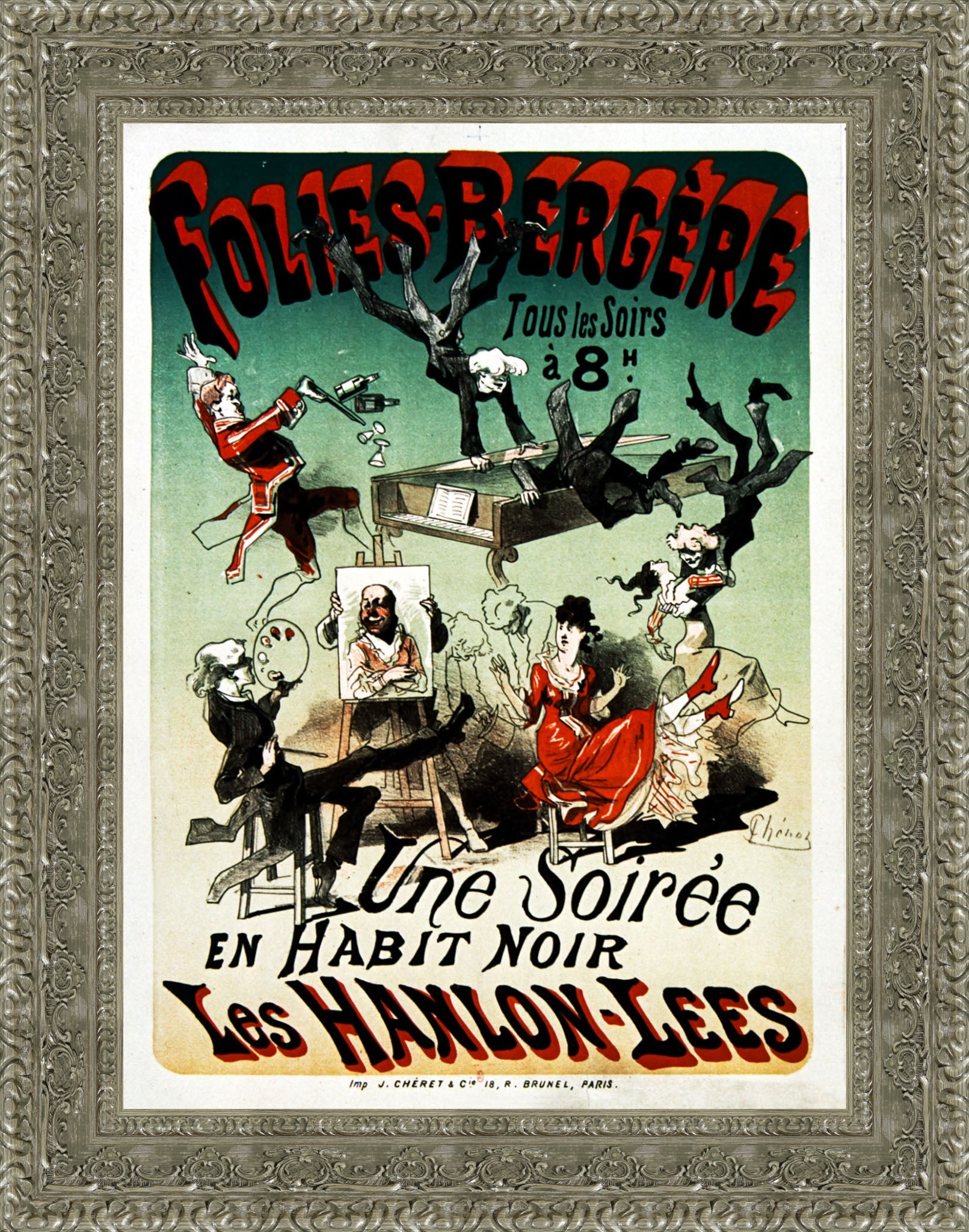 Folies-Bergère, Les Hanlon-Lees: Une Soirée en Habit Noir by Jules Chéret — Framed Giclee Canvas Print | Canvas Classics