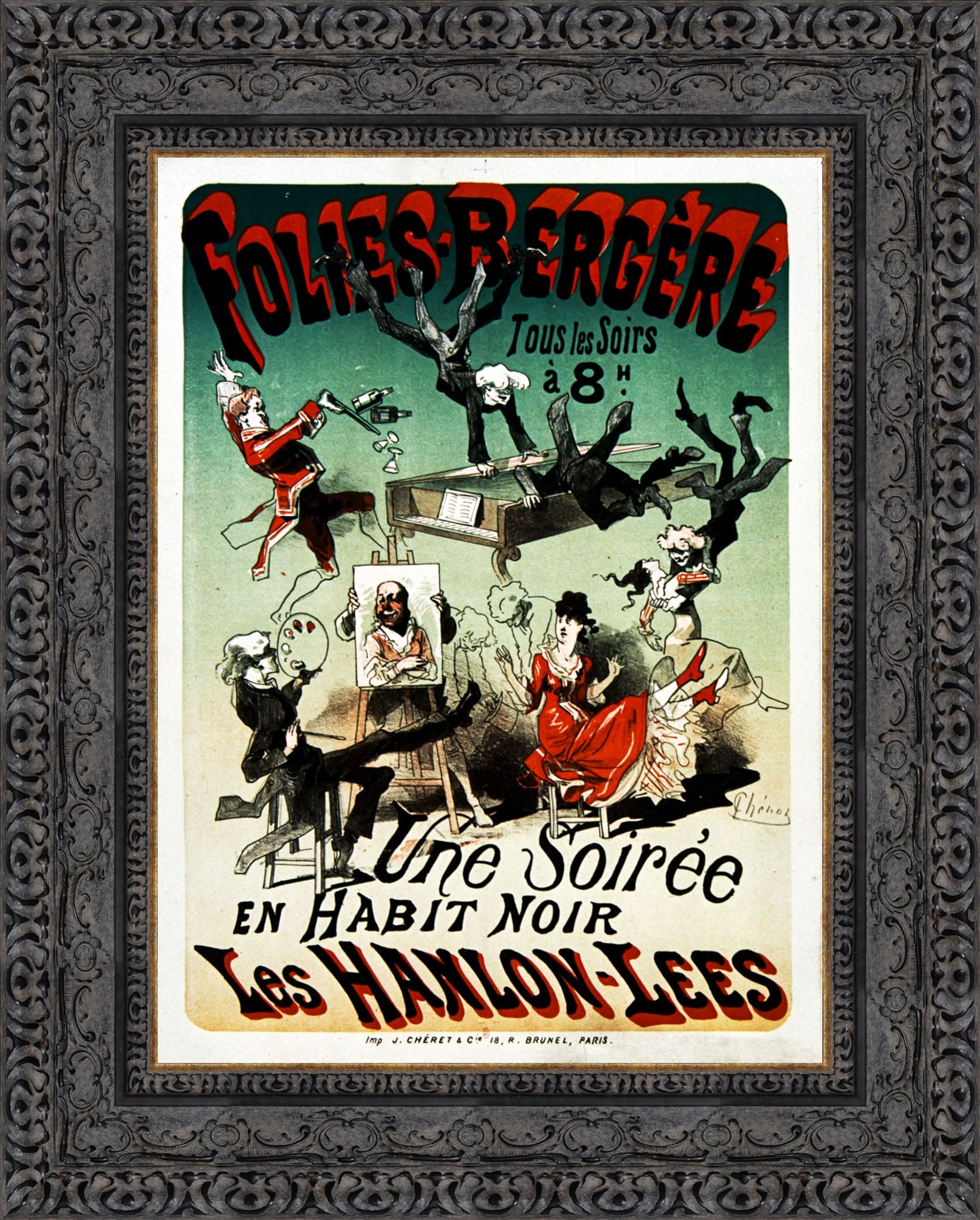 Folies-Bergère, Les Hanlon-Lees: Une Soirée en Habit Noir by Jules Chéret — Framed Giclee Canvas Print | Canvas Classics