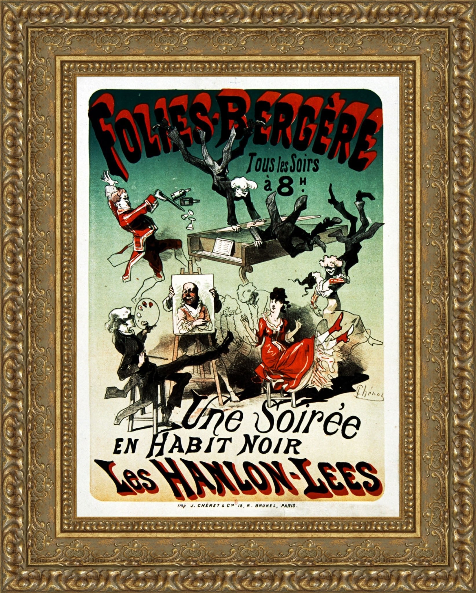 Folies-Bergère, Les Hanlon-Lees: Une Soirée en Habit Noir by Jules Chéret — Framed Giclee Canvas Print | Canvas Classics