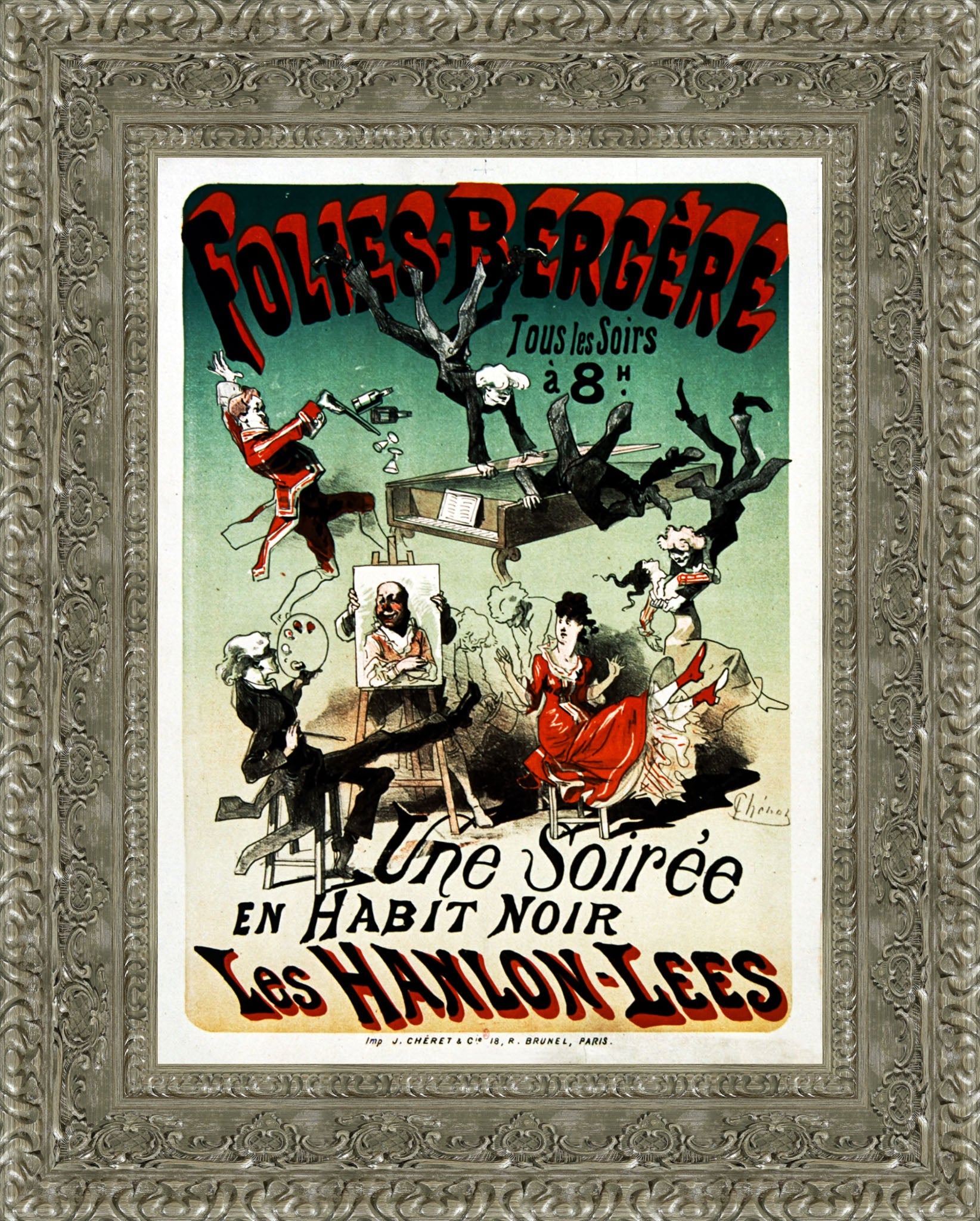 Folies-Bergère, Les Hanlon-Lees: Une Soirée en Habit Noir by Jules Chéret — Framed Giclee Canvas Print | Canvas Classics