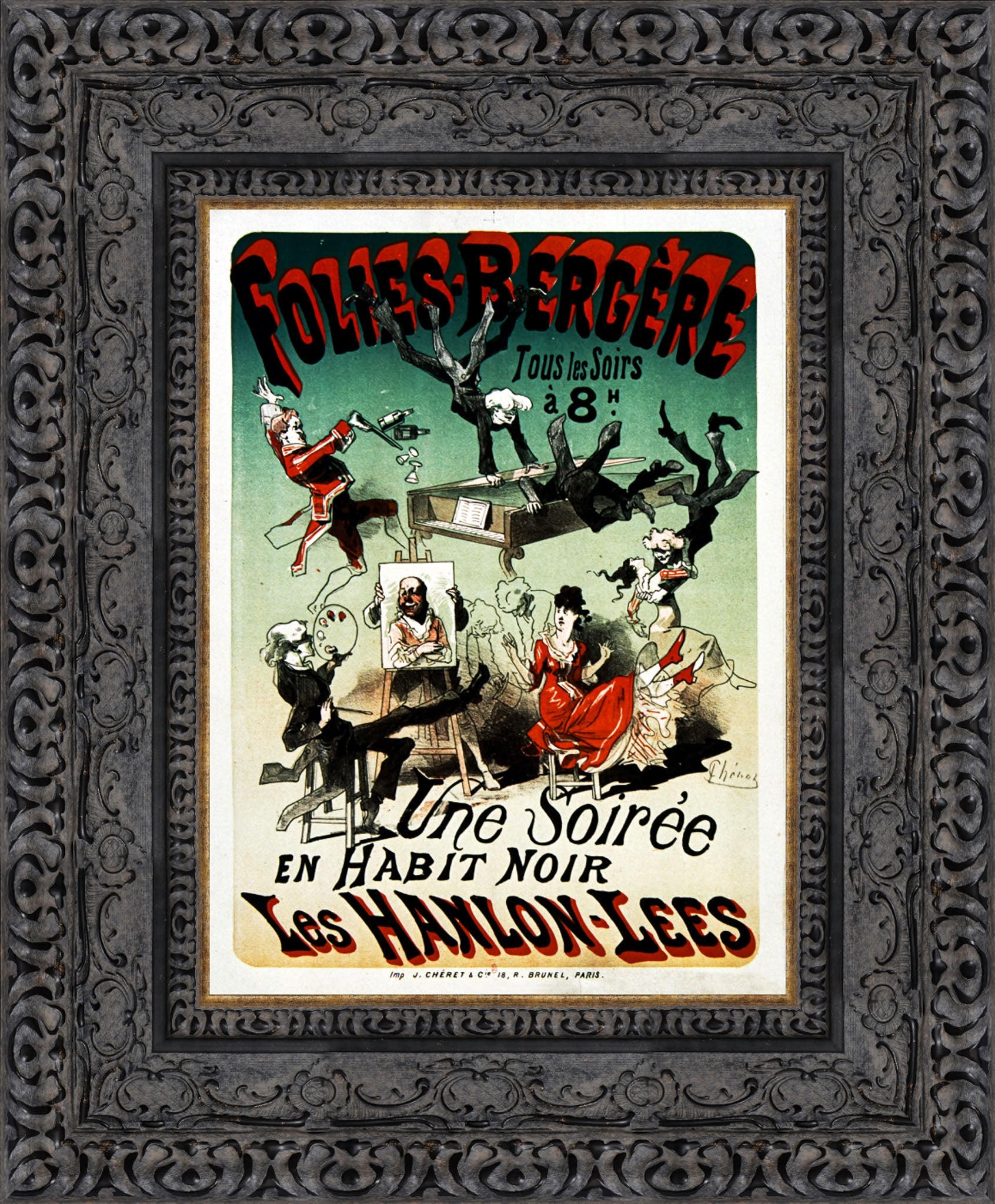 Folies-Bergère, Les Hanlon-Lees: Une Soirée en Habit Noir by Jules Chéret — Framed Giclee Canvas Print | Canvas Classics