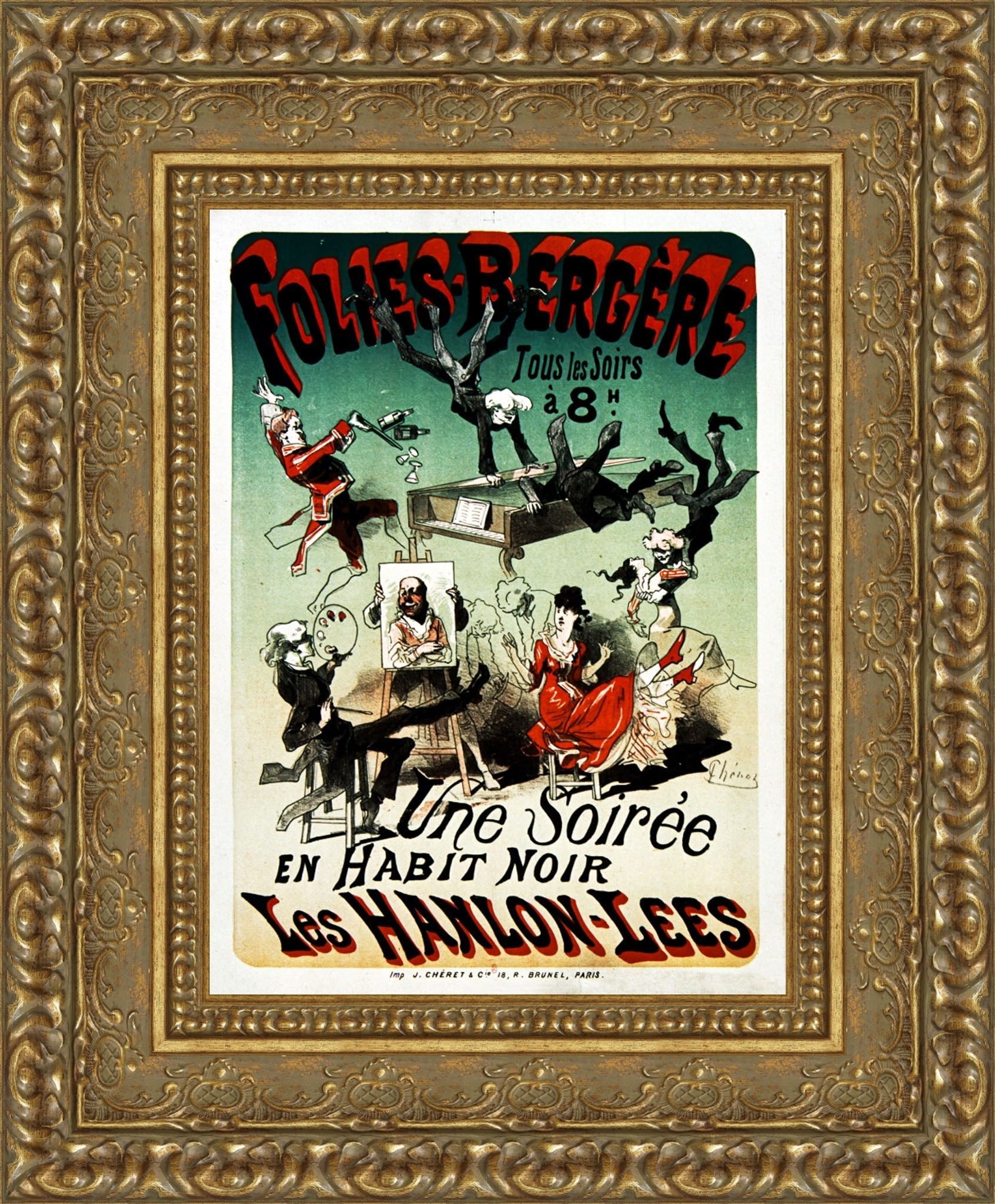 Folies-Bergère, Les Hanlon-Lees: Une Soirée en Habit Noir by Jules Chéret — Framed Giclee Canvas Print | Canvas Classics