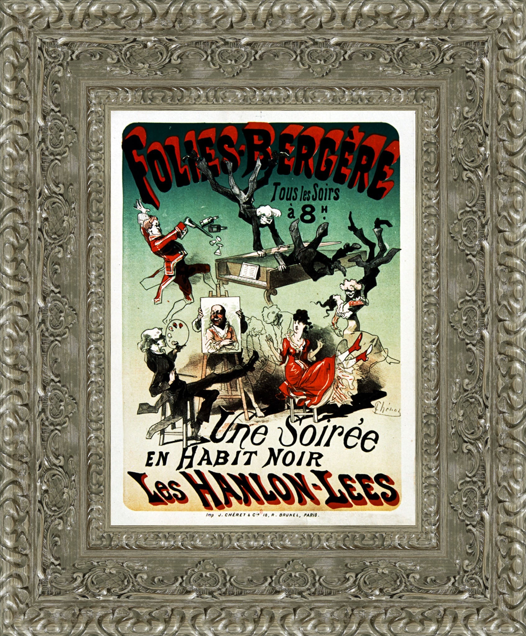 Folies-Bergère, Les Hanlon-Lees: Une Soirée en Habit Noir by Jules Chéret — Framed Giclee Canvas Print | Canvas Classics