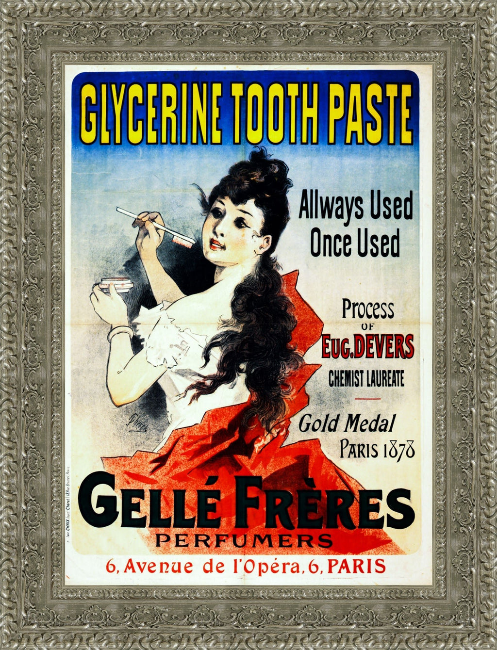 Glycerine Tooth Paste by Jules Chéret — Framed Giclee Canvas Print | Canvas Classics