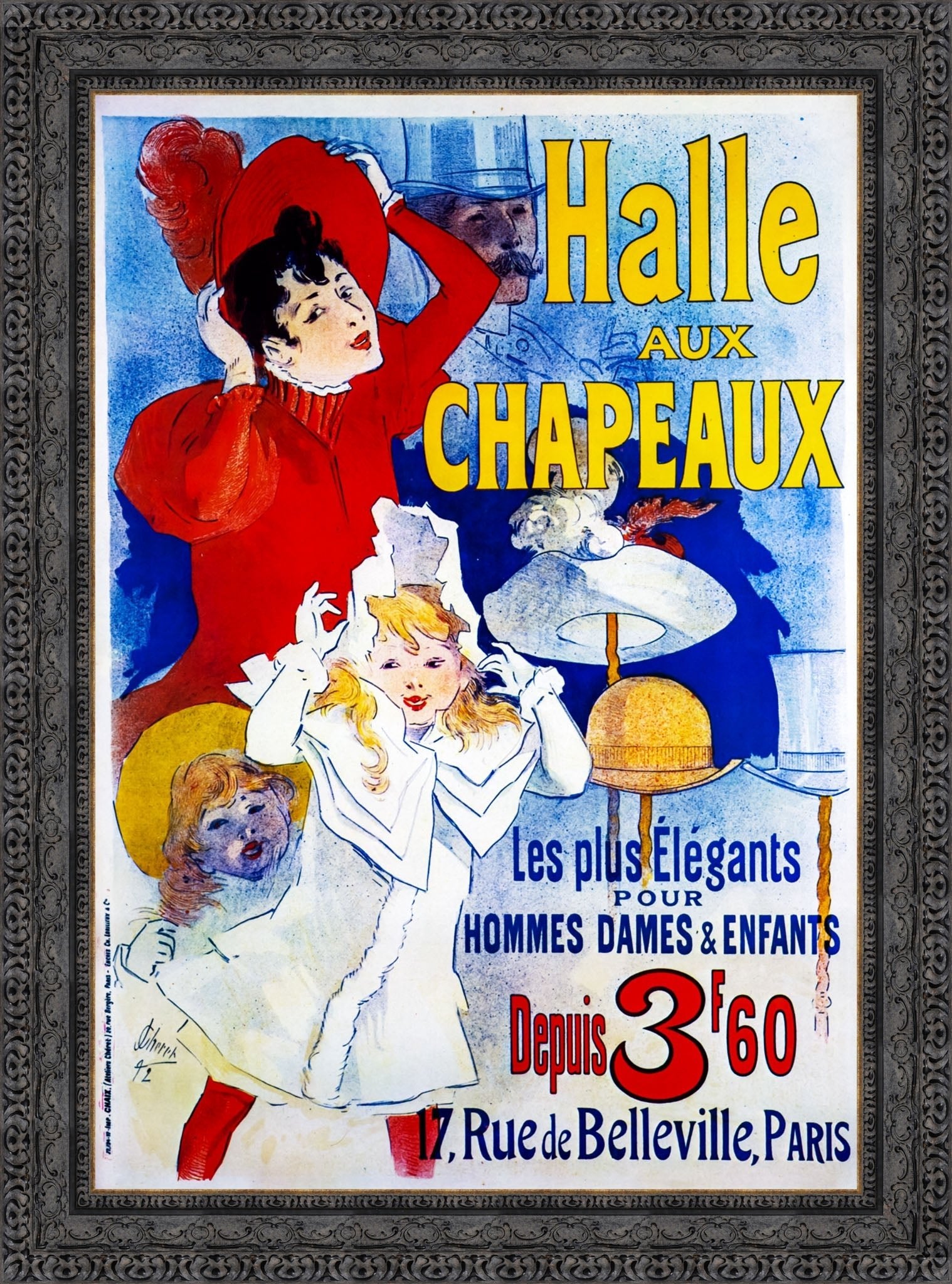 Halle aux Chapeaux by Jules Chéret — Framed Giclee Canvas Print | Canvas Classics