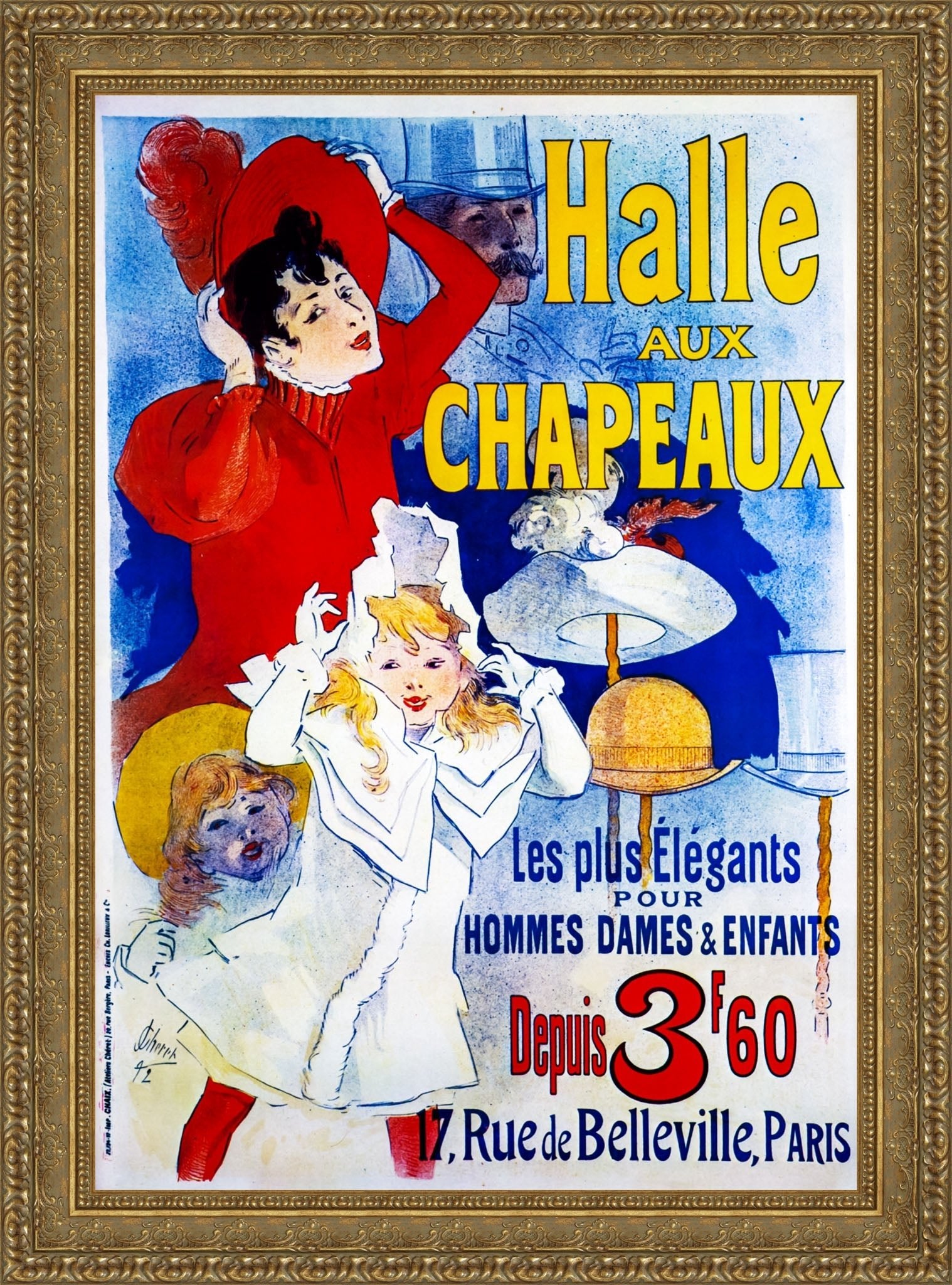 Halle aux Chapeaux by Jules Chéret — Framed Giclee Canvas Print | Canvas Classics