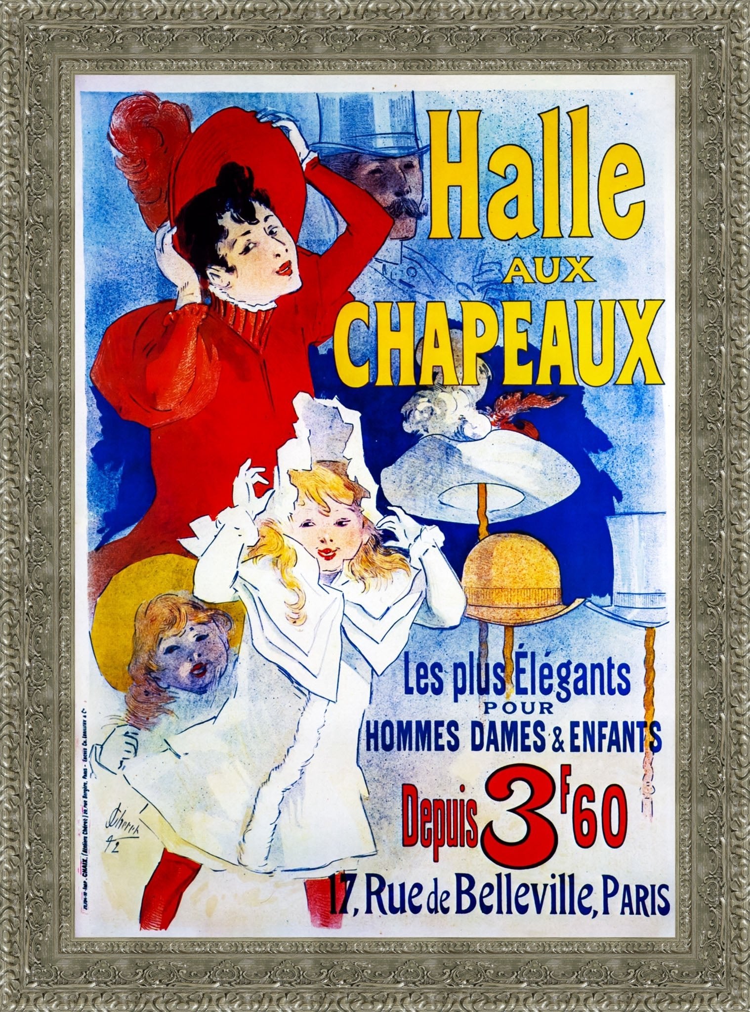 Halle aux Chapeaux by Jules Chéret — Framed Giclee Canvas Print | Canvas Classics