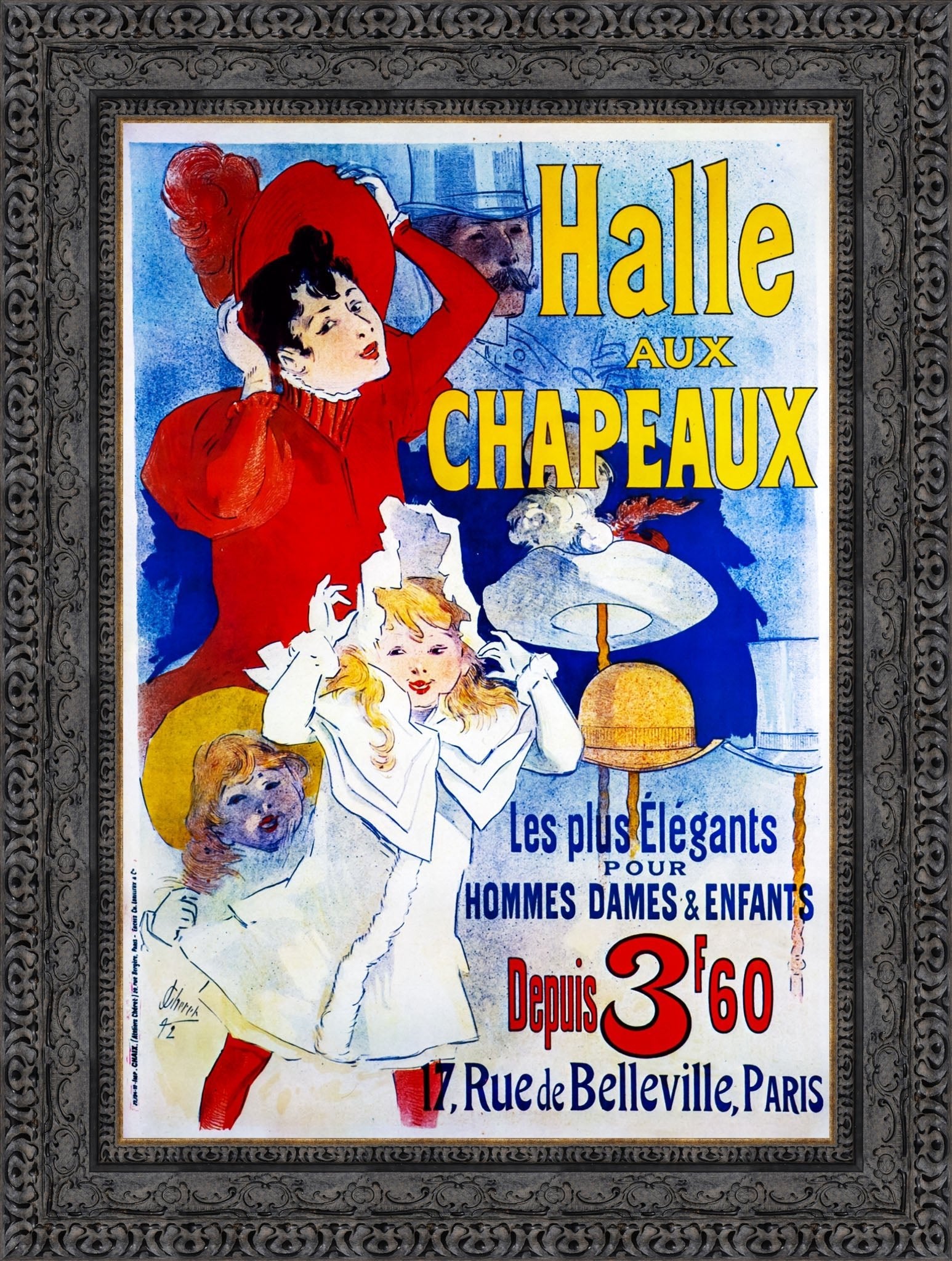 Halle aux Chapeaux by Jules Chéret — Framed Giclee Canvas Print | Canvas Classics