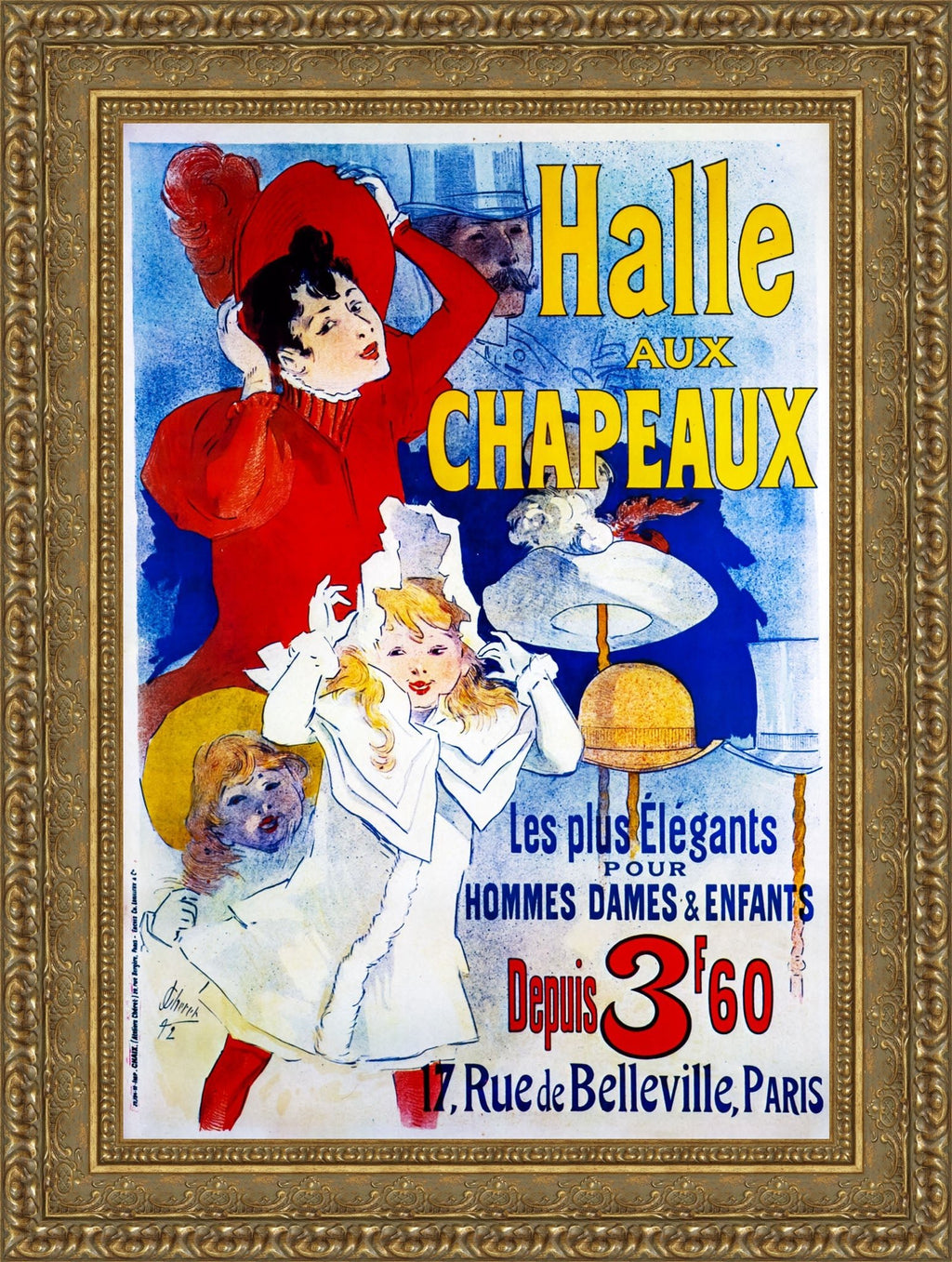 Halle aux Chapeaux by Jules Chéret — Framed Giclee Canvas Print | Canvas Classics