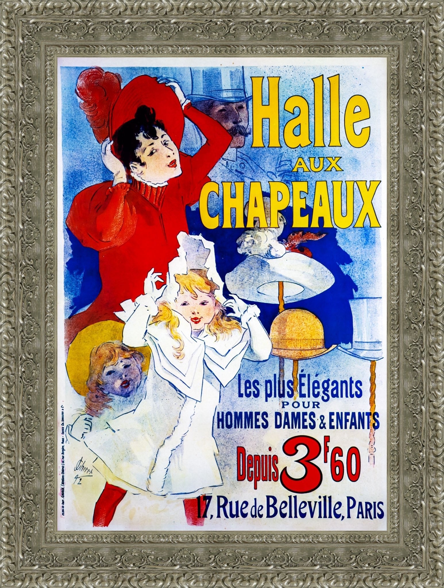 Halle aux Chapeaux by Jules Chéret — Framed Giclee Canvas Print | Canvas Classics