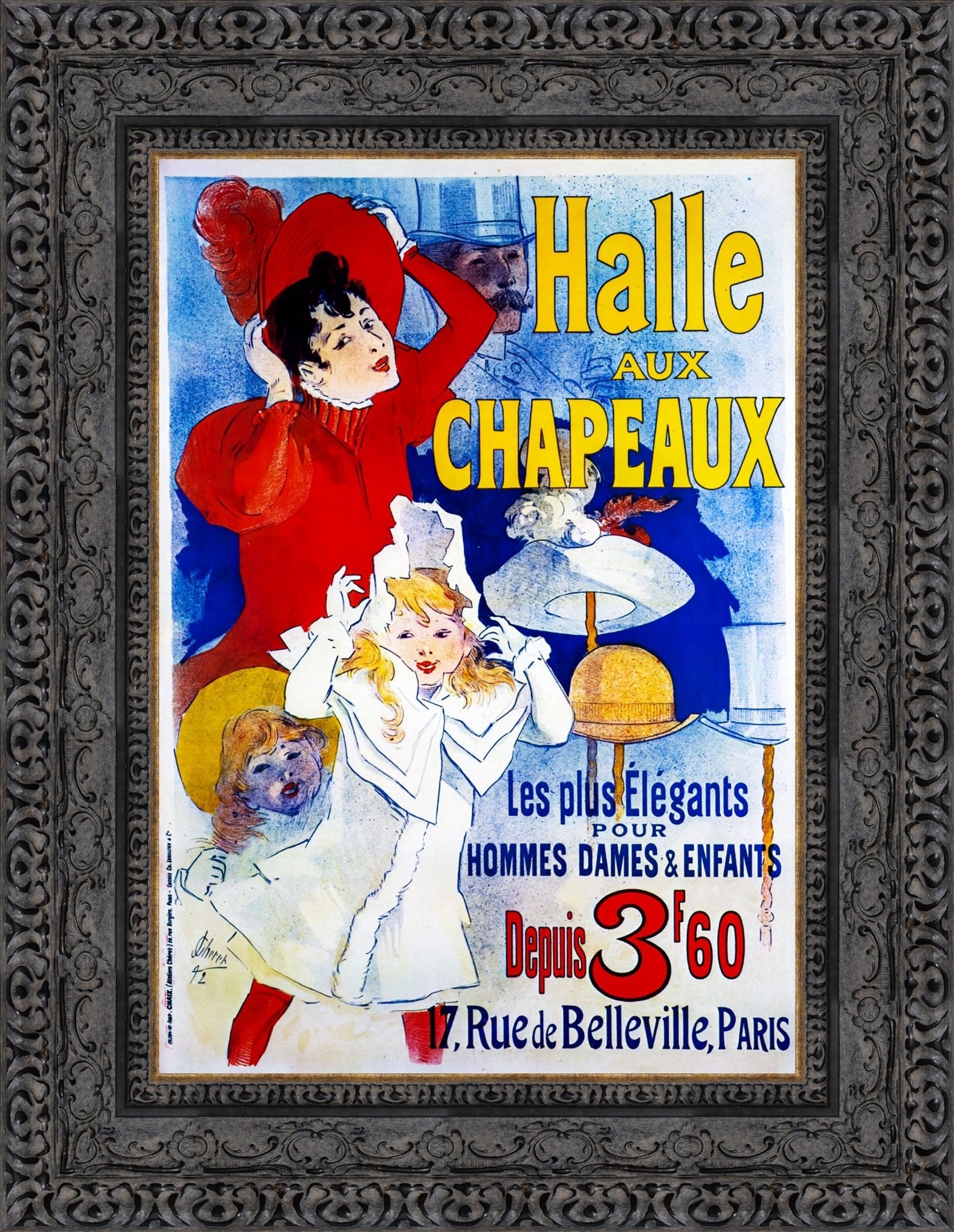 Halle aux Chapeaux by Jules Chéret — Framed Giclee Canvas Print | Canvas Classics