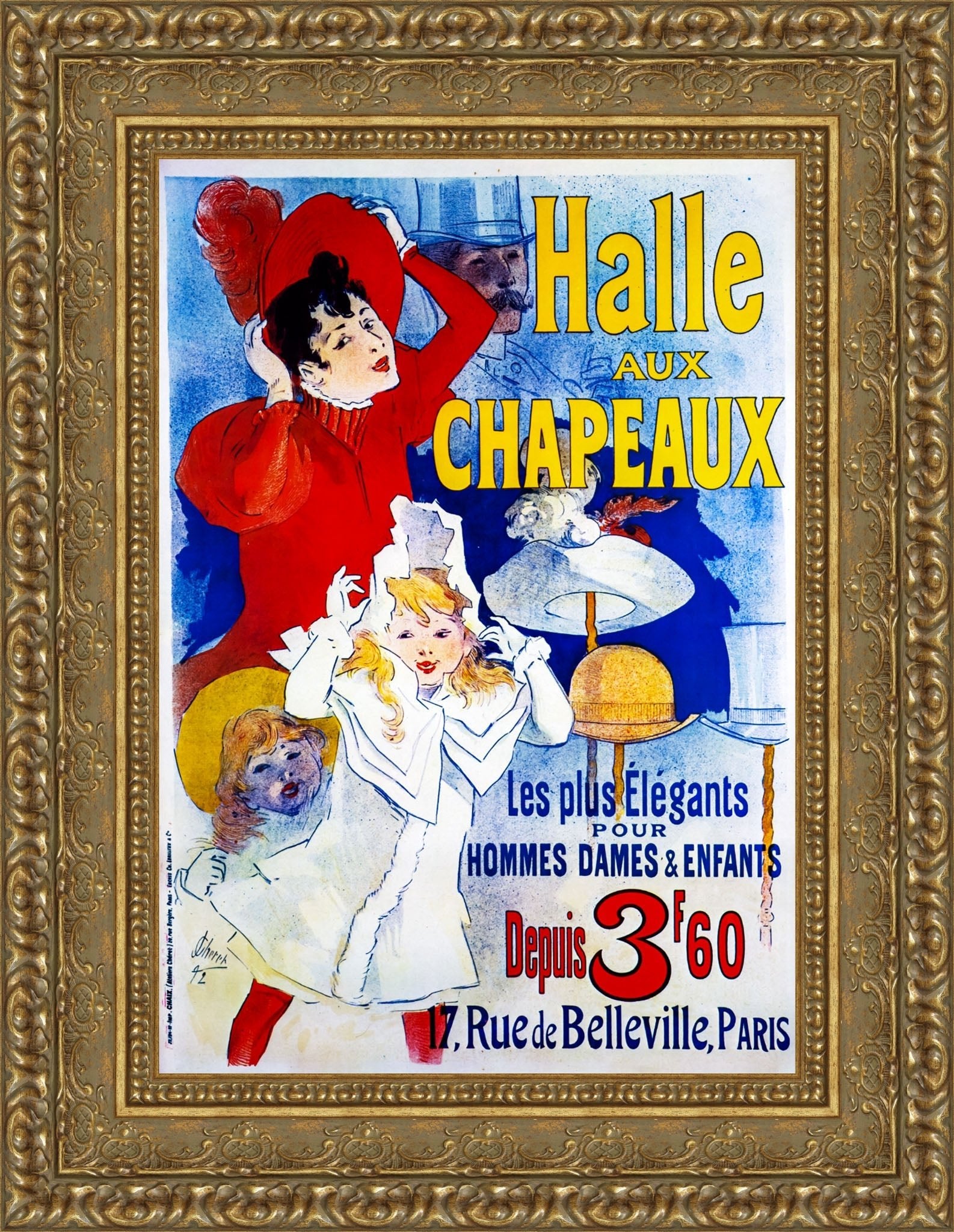 Halle aux Chapeaux by Jules Chéret — Framed Giclee Canvas Print | Canvas Classics