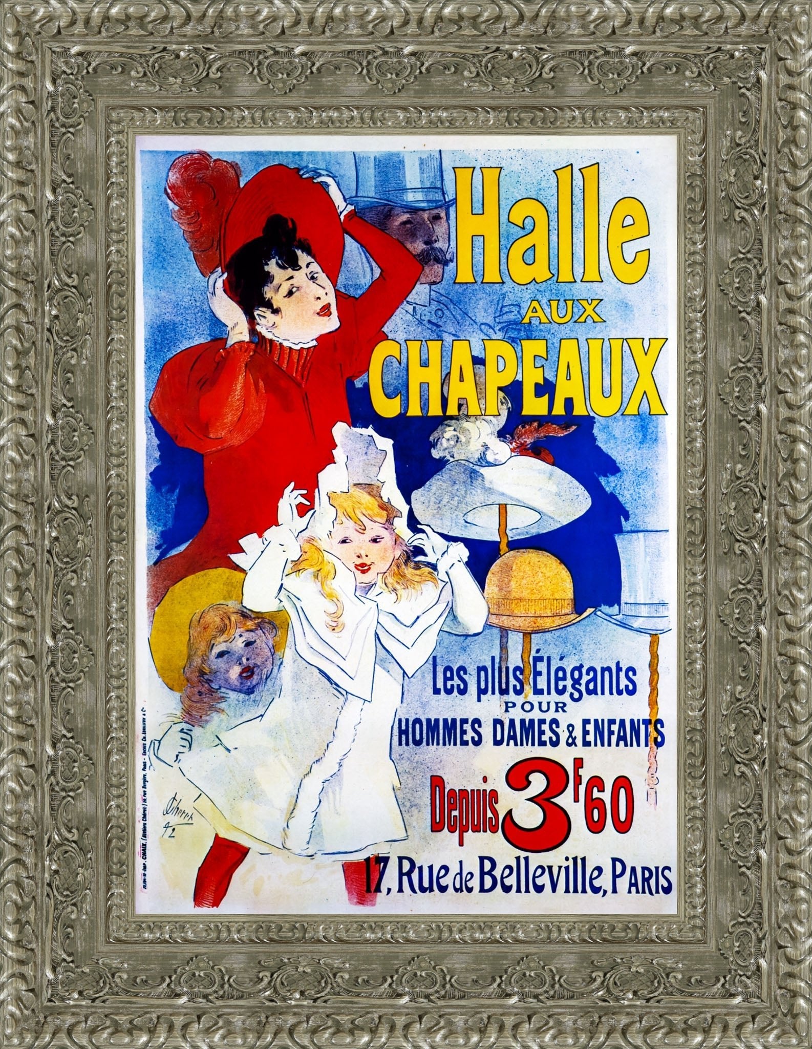Halle aux Chapeaux by Jules Chéret — Framed Giclee Canvas Print | Canvas Classics