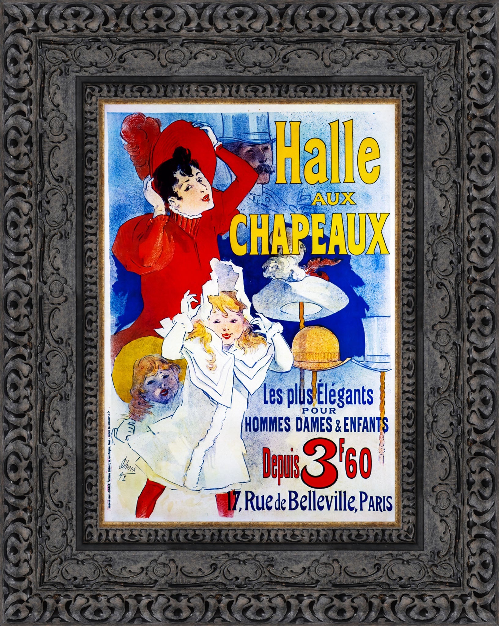 Halle aux Chapeaux by Jules Chéret — Framed Giclee Canvas Print | Canvas Classics
