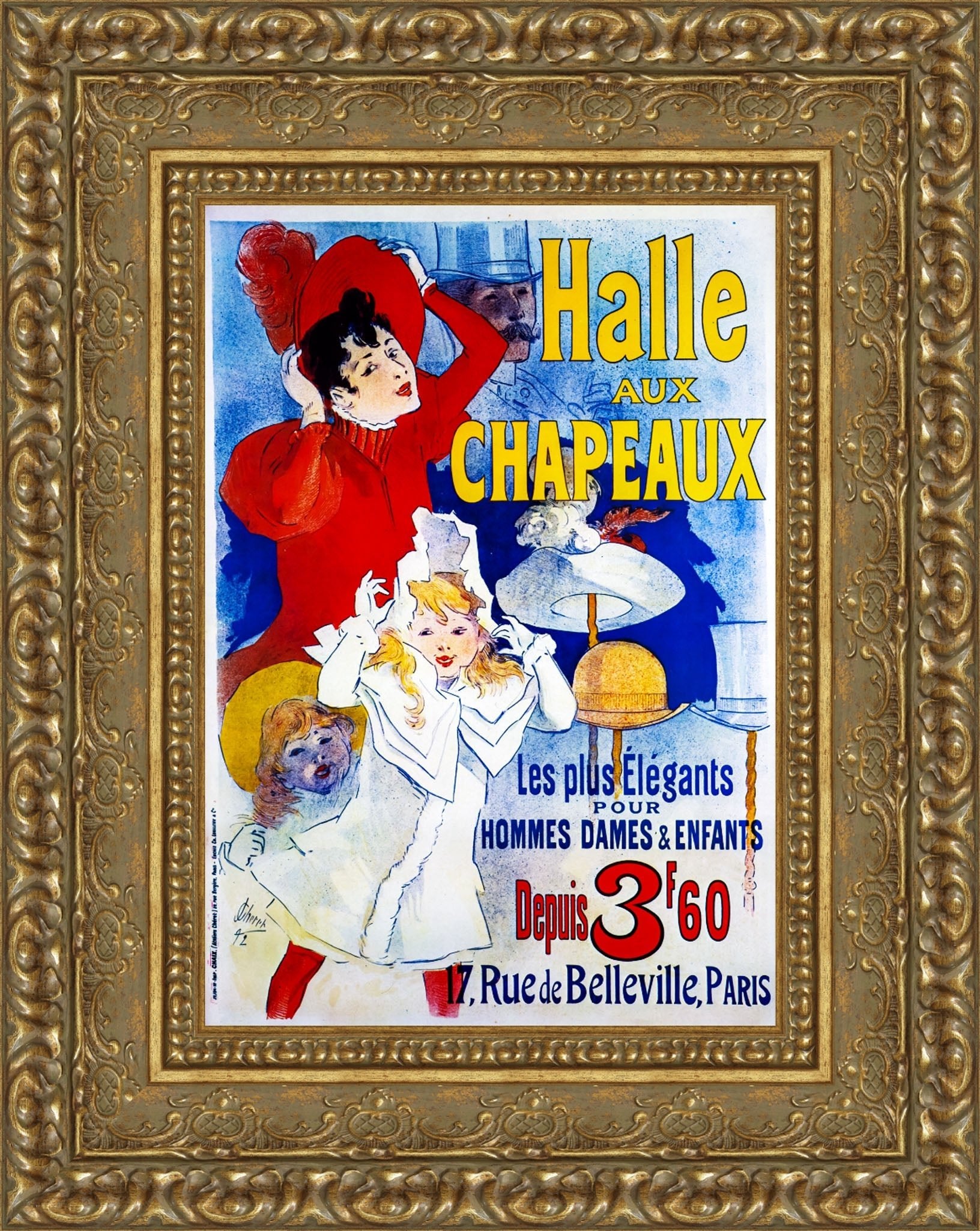 Halle aux Chapeaux by Jules Chéret — Framed Giclee Canvas Print | Canvas Classics
