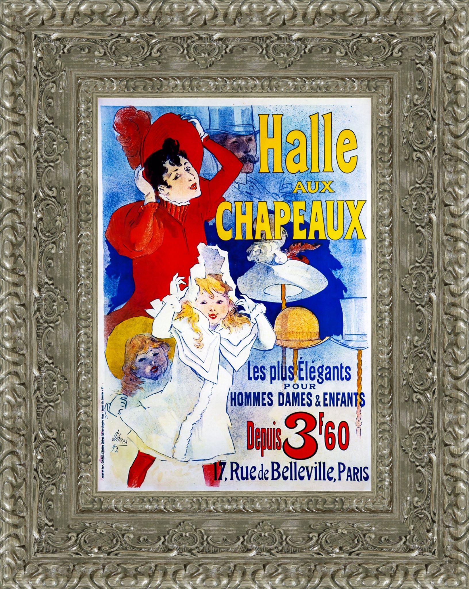 Halle aux Chapeaux by Jules Chéret — Framed Giclee Canvas Print | Canvas Classics