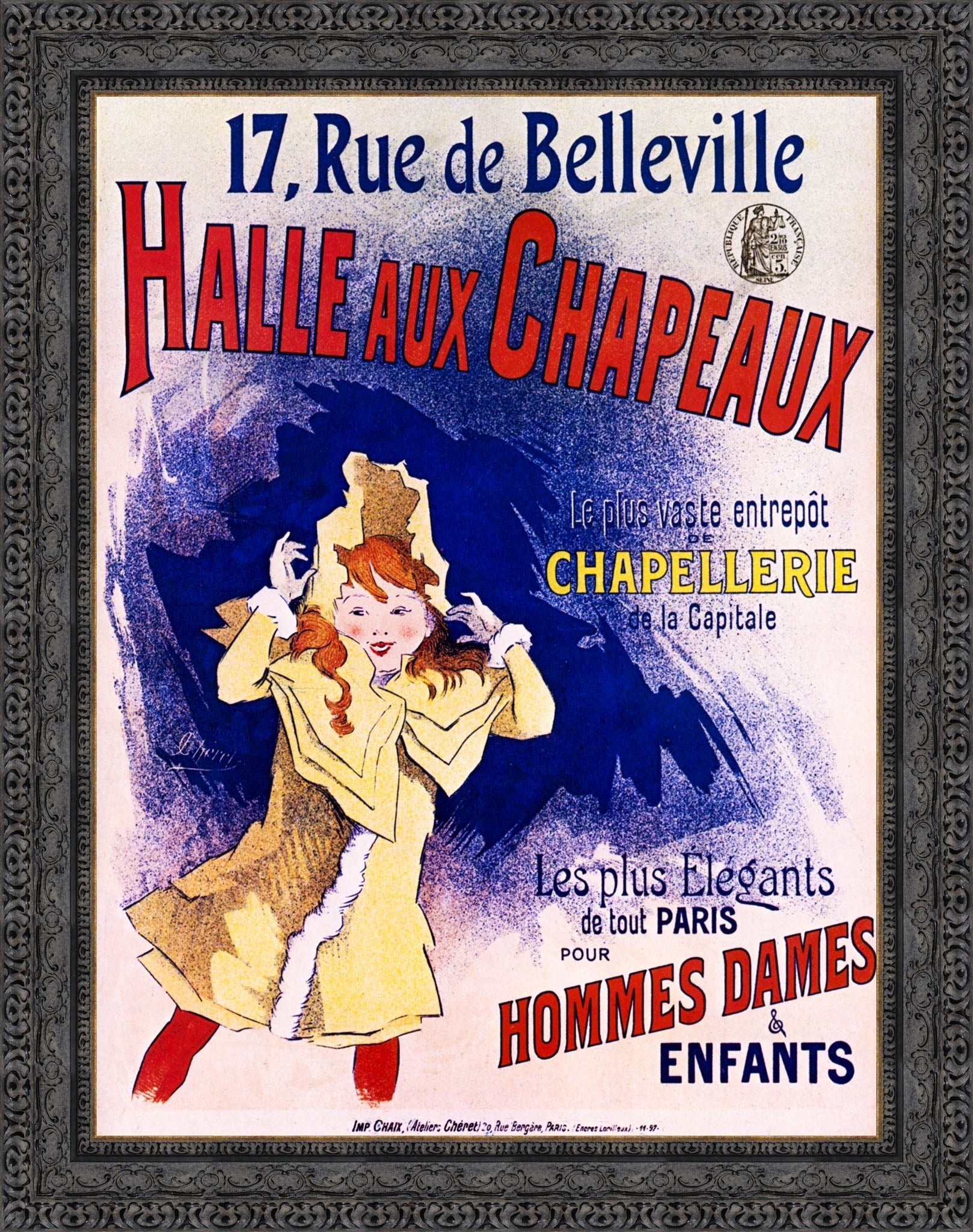 Halle aux Chapeaux by Jules Chéret — Framed Giclee Canvas Print | Canvas Classics