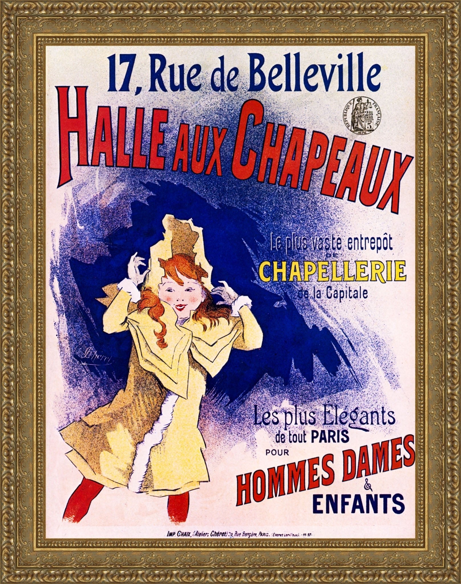 Halle aux Chapeaux by Jules Chéret — Framed Giclee Canvas Print | Canvas Classics