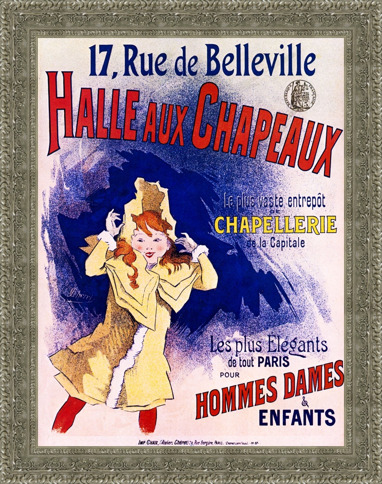 Halle aux Chapeaux by Jules Chéret — Framed Giclee Canvas Print | Canvas Classics