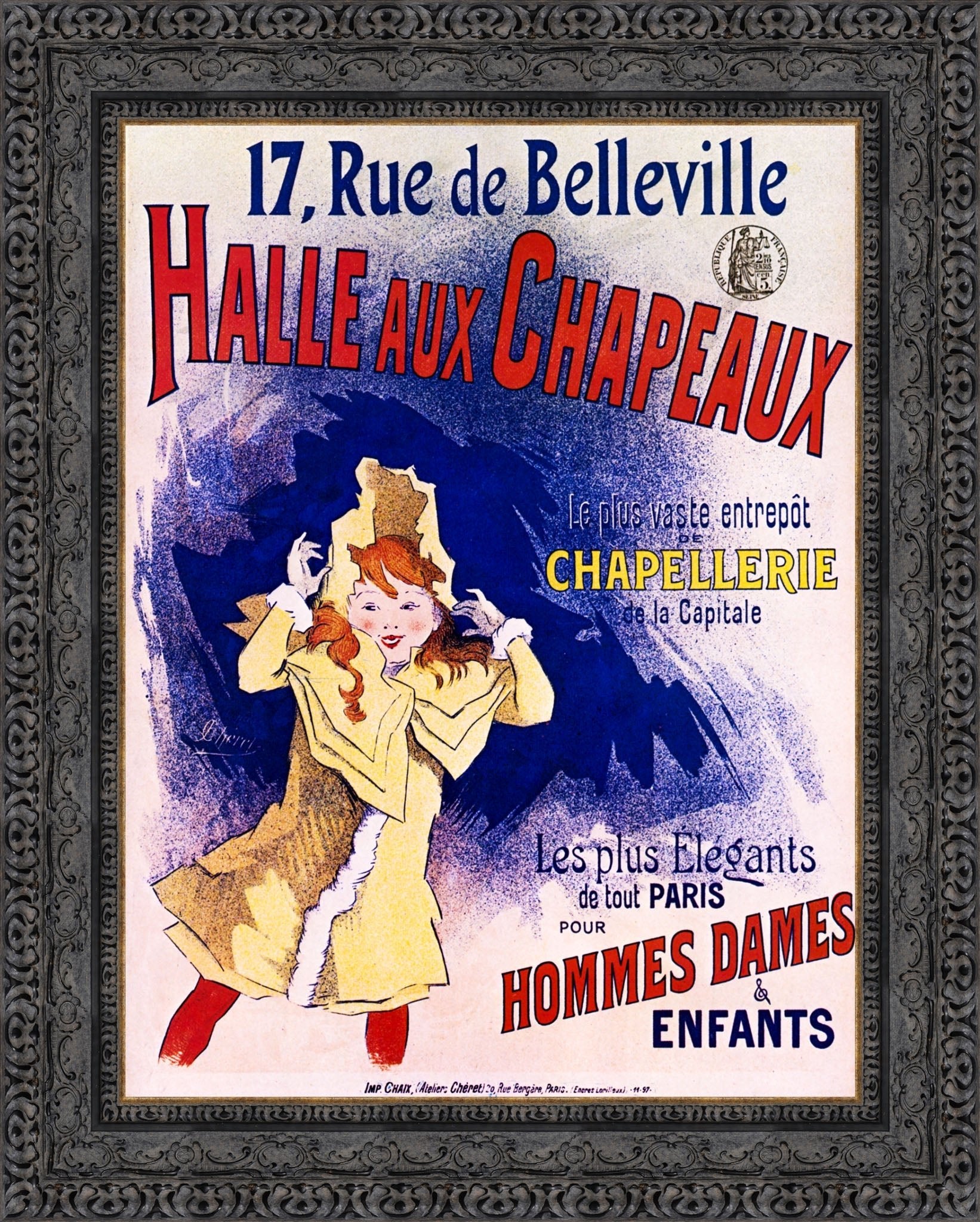Halle aux Chapeaux by Jules Chéret — Framed Giclee Canvas Print | Canvas Classics