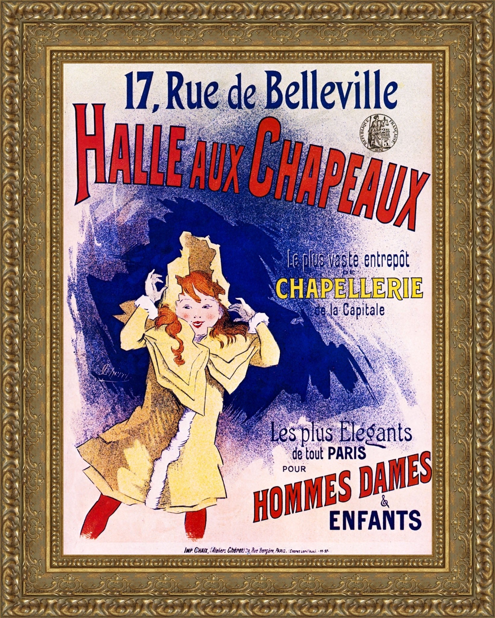 Halle aux Chapeaux by Jules Chéret — Framed Giclee Canvas Print | Canvas Classics