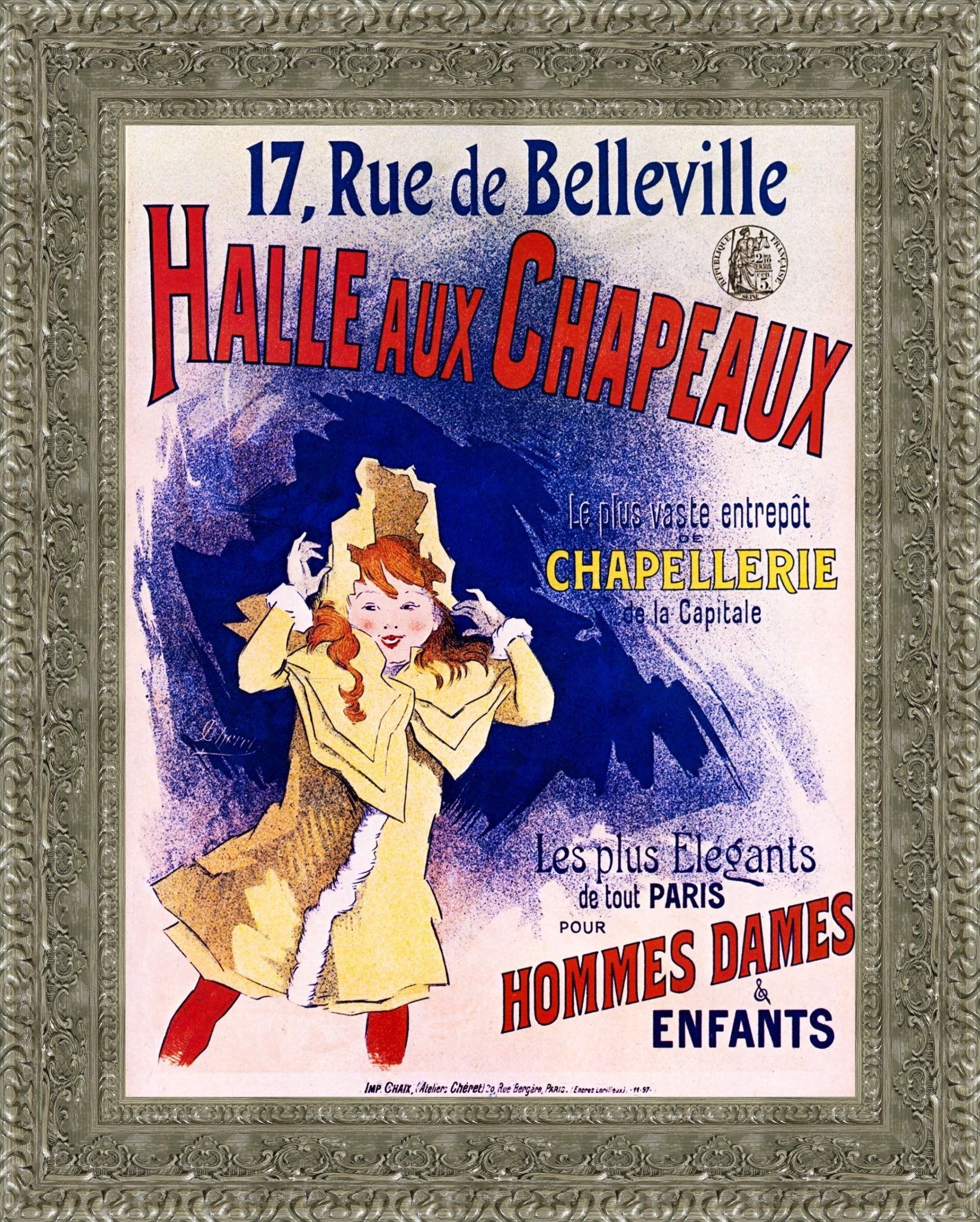 Halle aux Chapeaux by Jules Chéret — Framed Giclee Canvas Print | Canvas Classics
