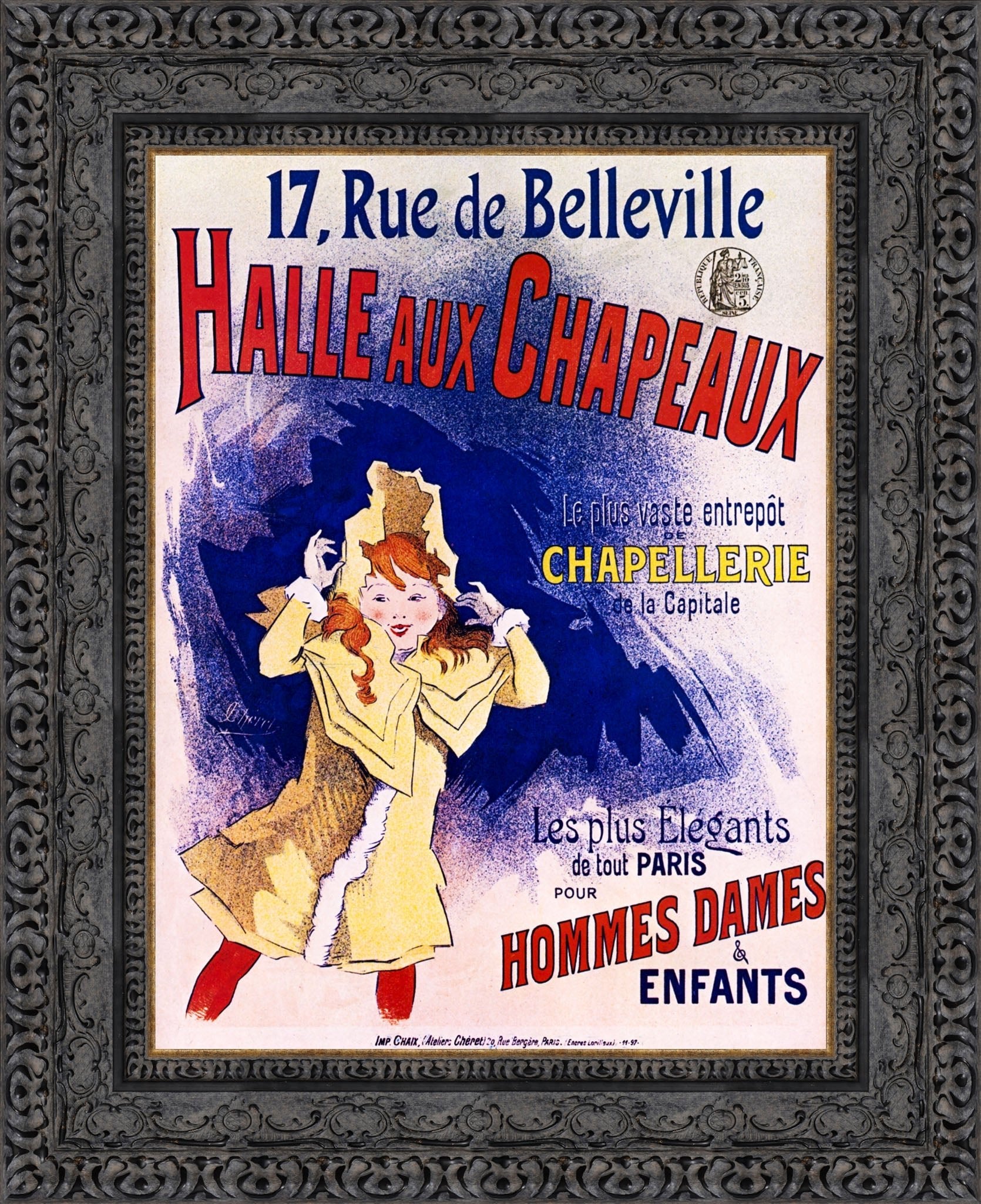 Halle aux Chapeaux by Jules Chéret — Framed Giclee Canvas Print | Canvas Classics