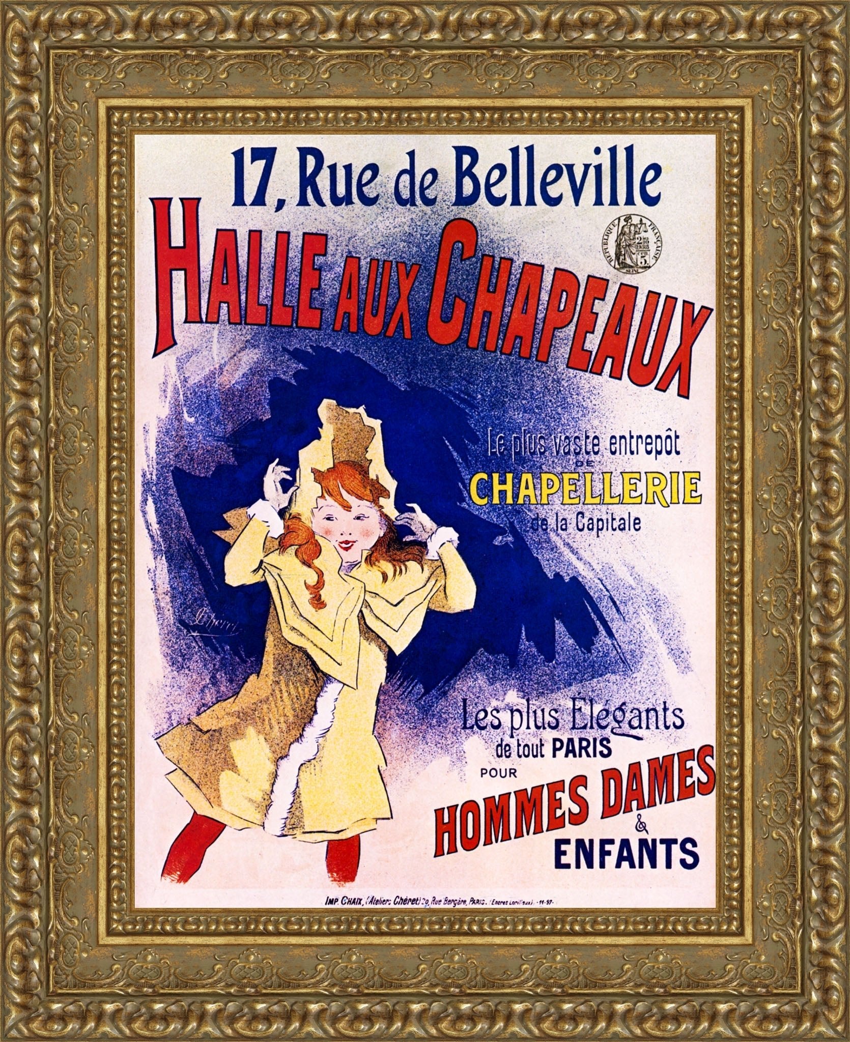 Halle aux Chapeaux by Jules Chéret — Framed Giclee Canvas Print | Canvas Classics