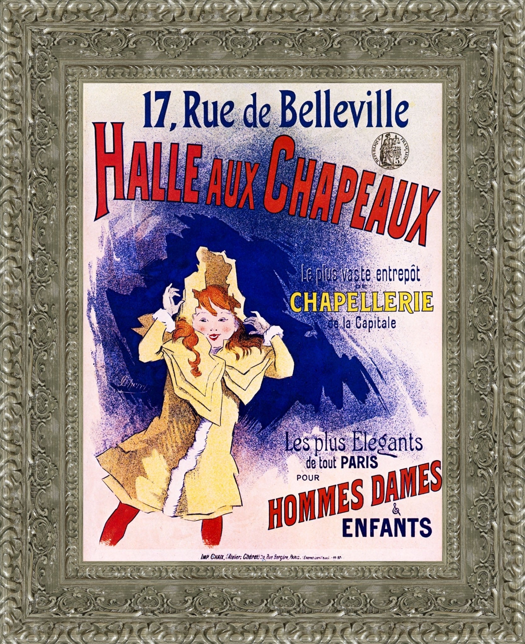 Halle aux Chapeaux by Jules Chéret — Framed Giclee Canvas Print | Canvas Classics