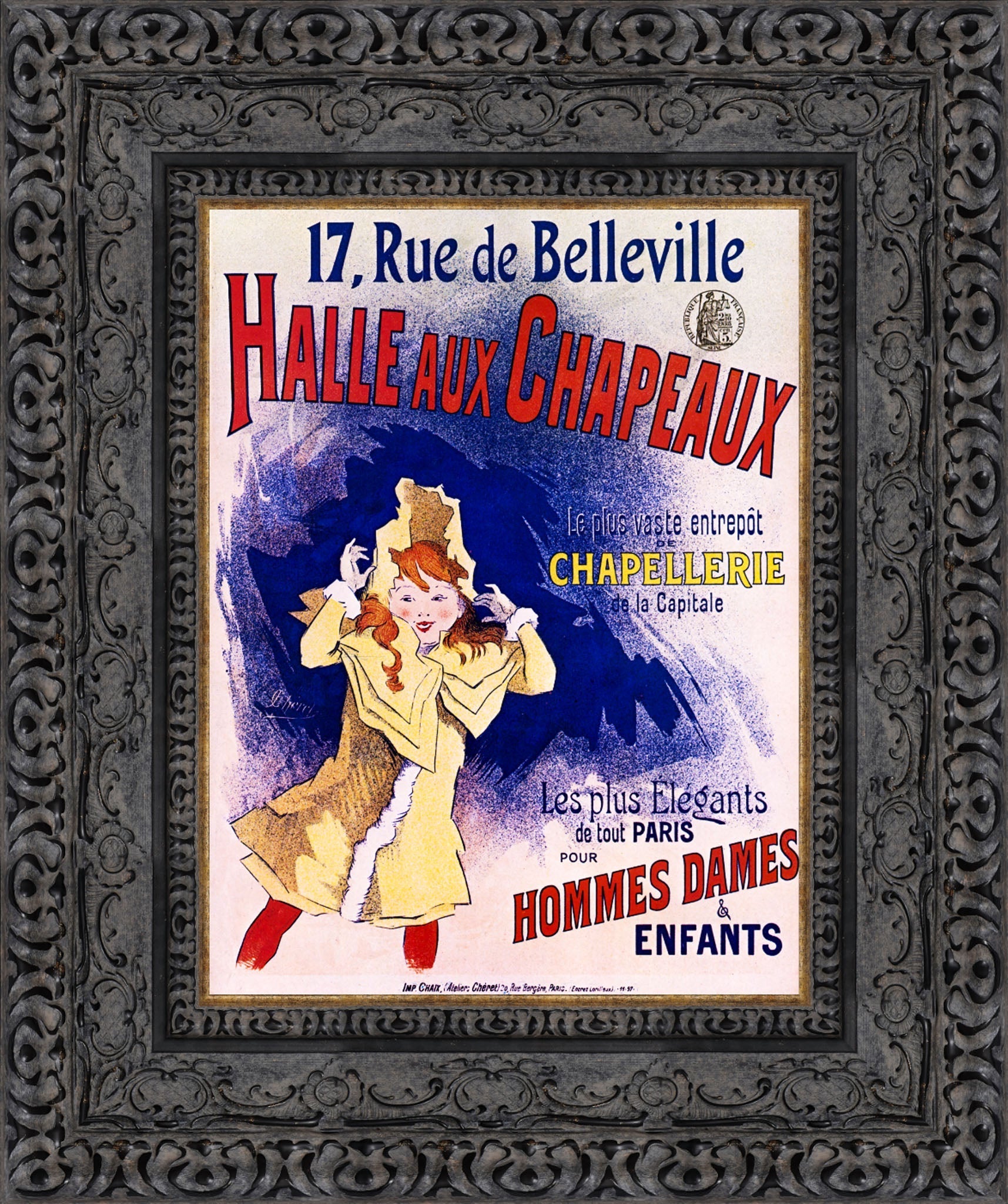 Halle aux Chapeaux by Jules Chéret — Framed Giclee Canvas Print | Canvas Classics