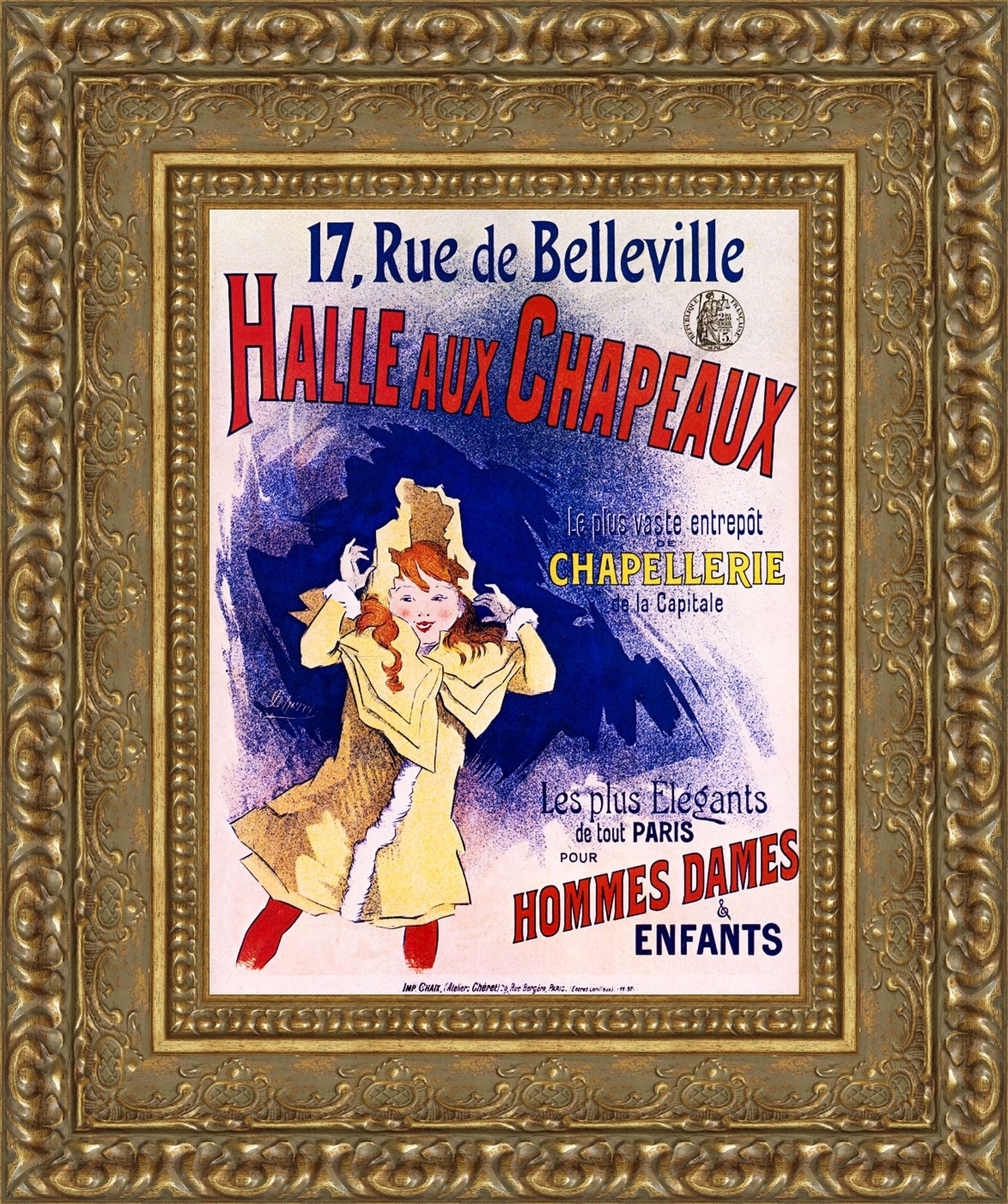 Halle aux Chapeaux by Jules Chéret — Framed Giclee Canvas Print | Canvas Classics